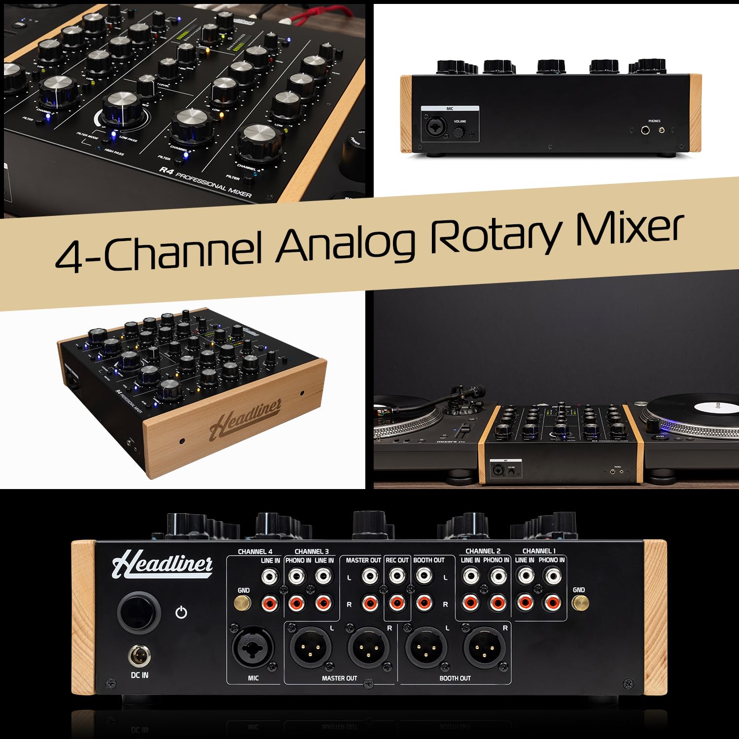 Headliner R4 4-Channel analog rotary DJ mixer with built-in Filter