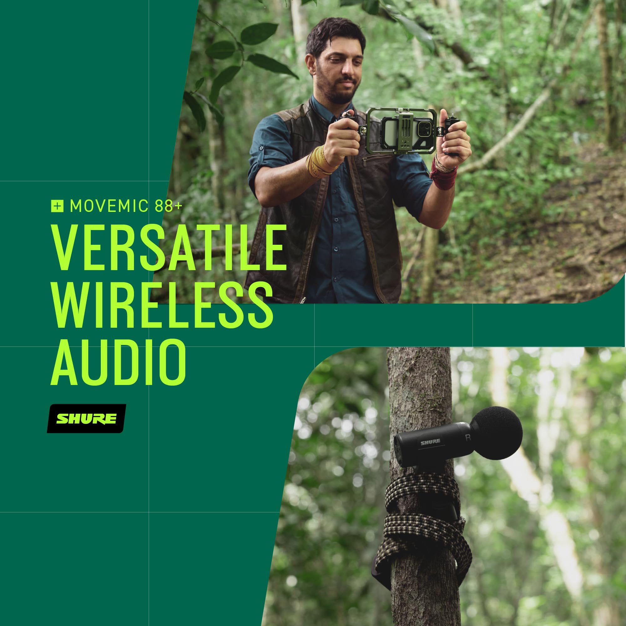 Shure MoveMic 88+ Wireless Microphone - Professional Audio Recorder for Film/Field Recording Interviews, Stereo Mic 4 Polar Patterns | Compatible with iOS/Android via Motiv App (MV88+W-Z7)