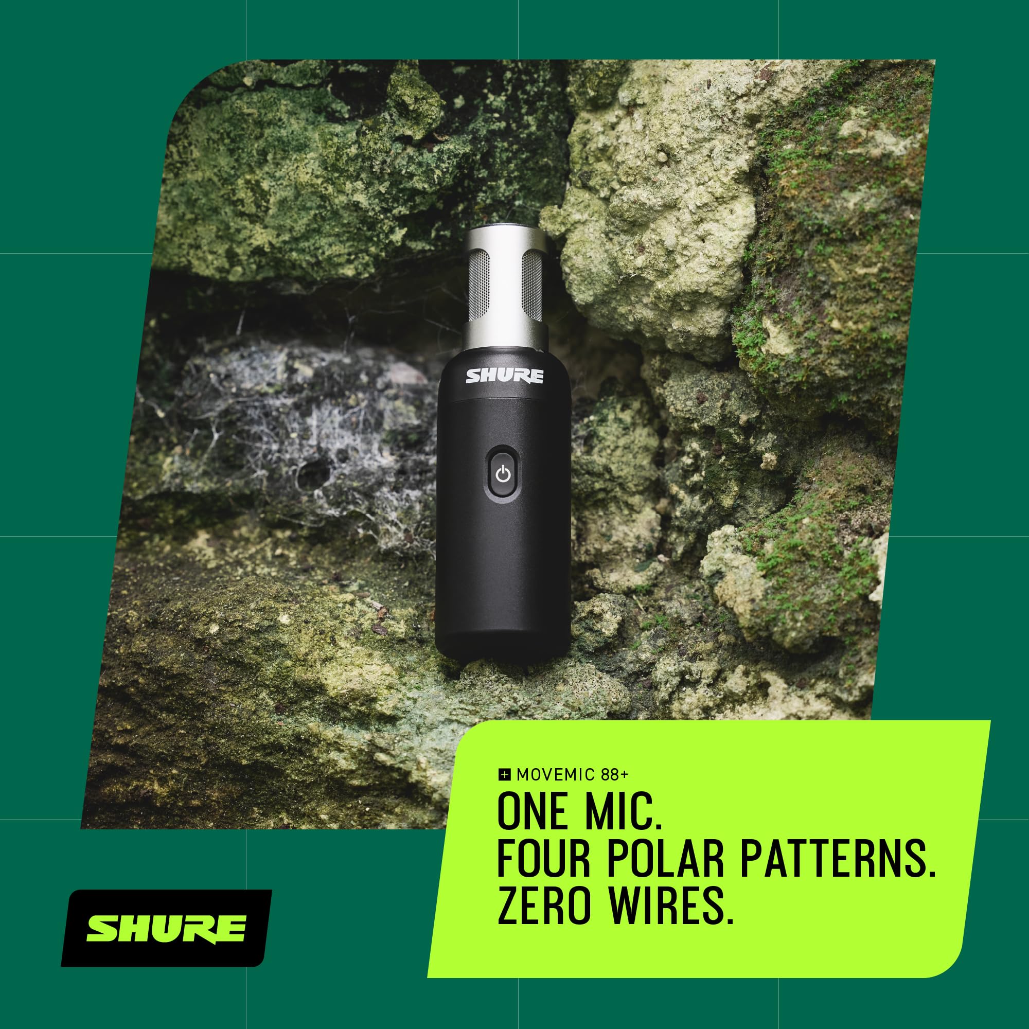 Shure MoveMic 88+ Wireless Microphone - Professional Audio Recorder for Film/Field Recording Interviews, Stereo Mic 4 Polar Patterns | Compatible with iOS/Android via Motiv App (MV88+W-Z7)