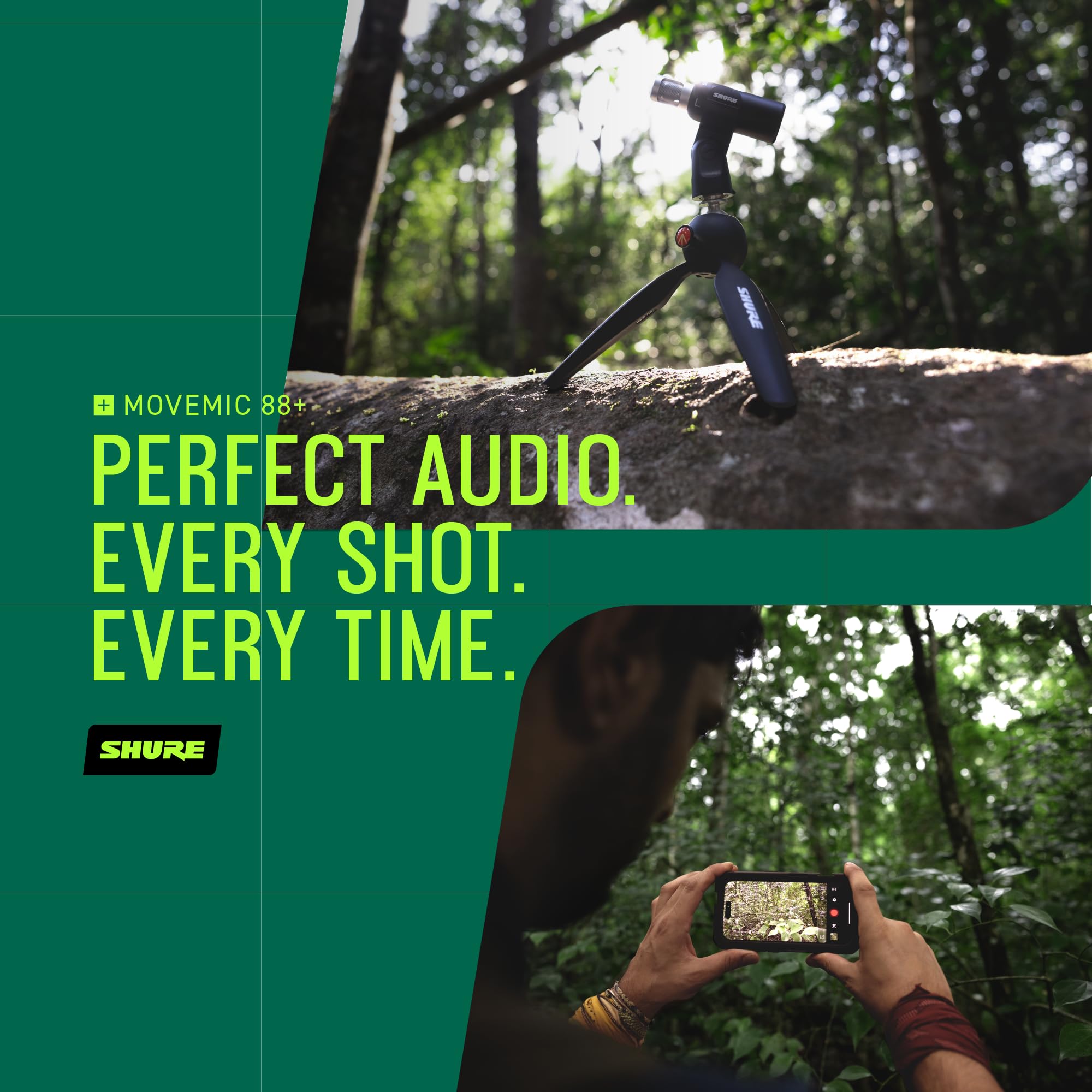 Shure MoveMic 88+ Wireless Microphone - Professional Audio Recorder for Film/Field Recording Interviews, Stereo Mic 4 Polar Patterns | Compatible with iOS/Android via Motiv App (MV88+W-Z7)