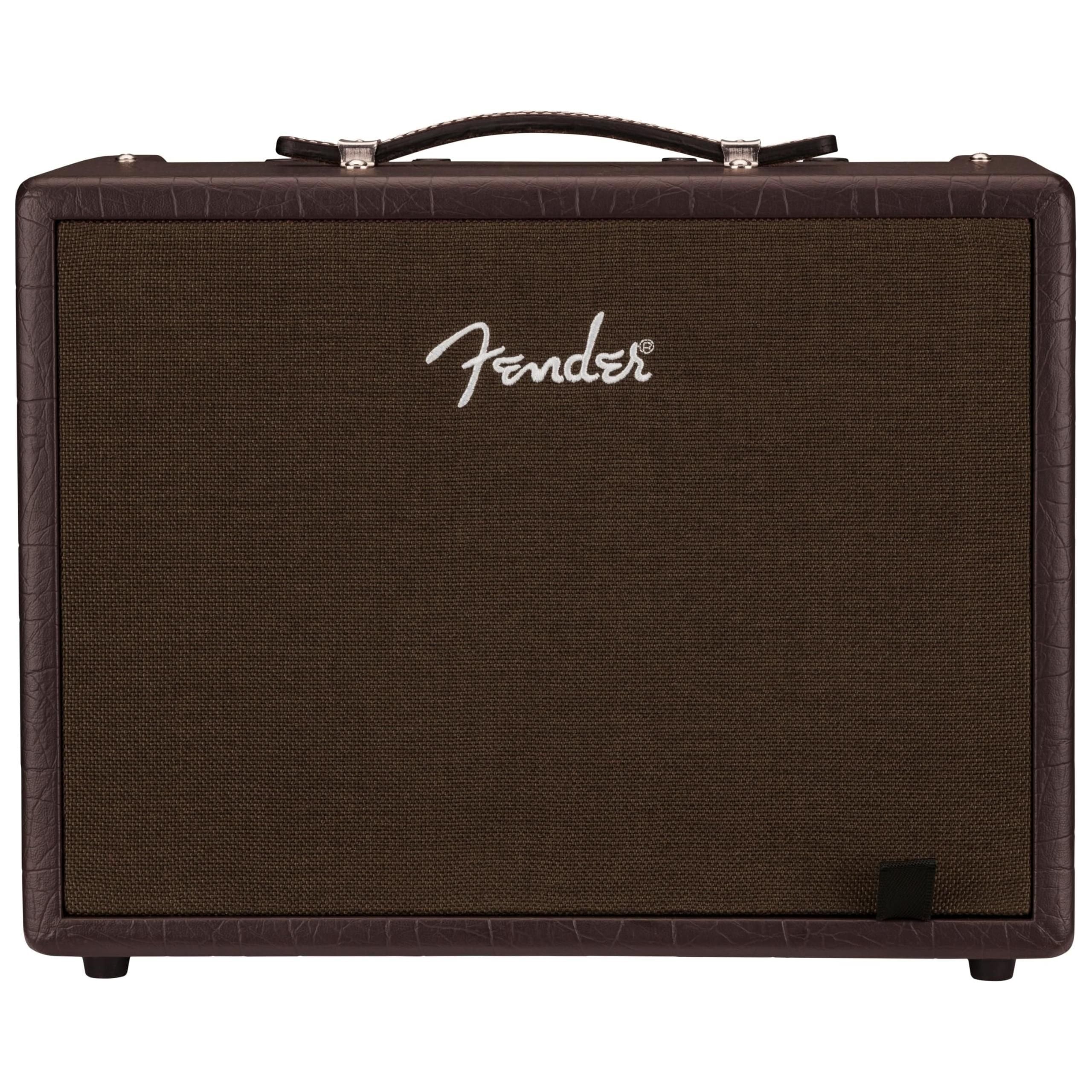 Fender Acoustic Junior Guitar Amplifier, 120V, Dark Brown, Bundle w/Pig Hog Black Woven Instrument Cable, 12-Pack Guitar Picks & Liquid Audio Polishing Cloth