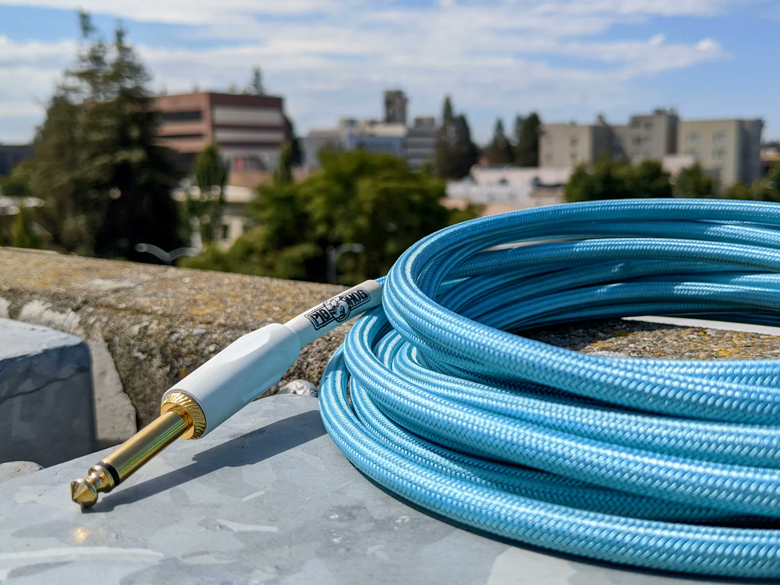 Pig Hog Vintage-Series Woven Instrument Cable (Daphne Blue, 20', Right Angle), 2-Pieces Bundle