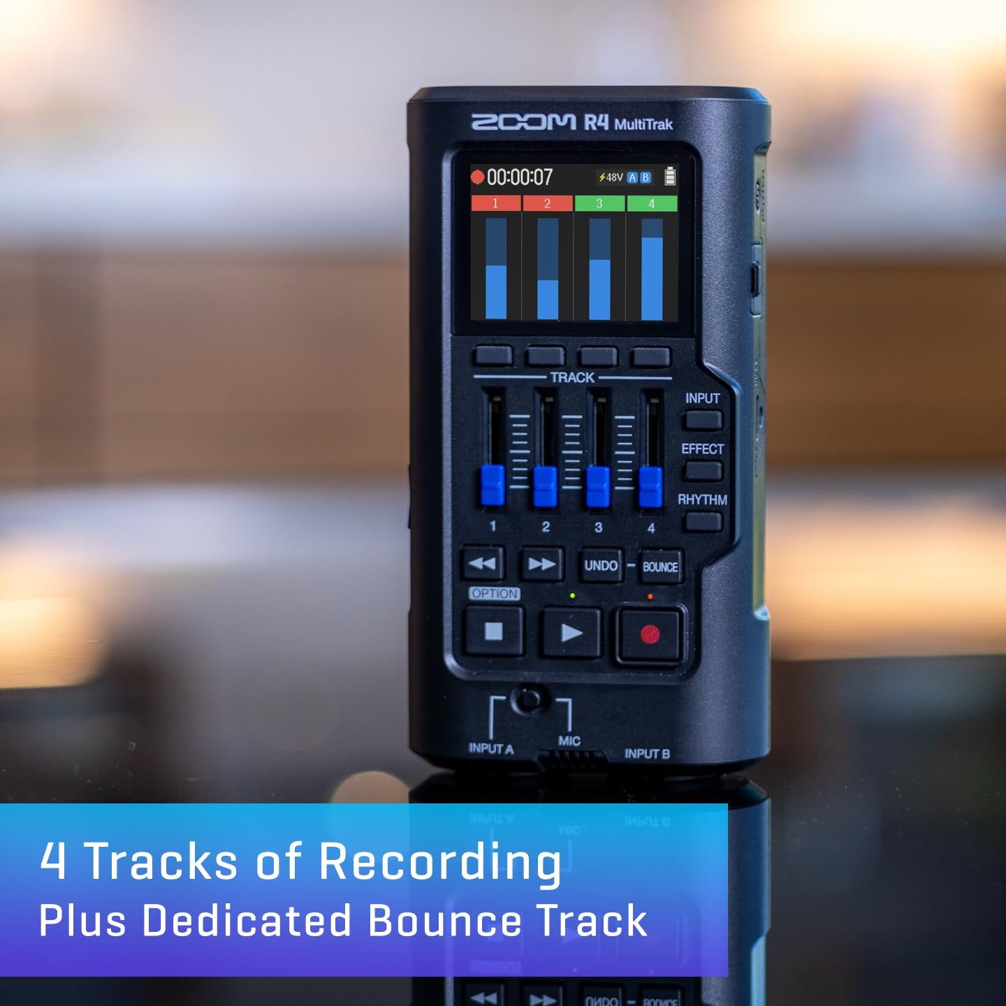 Zoom R4 Multi-Track Recorder for Musicians with 2 XLR/TRS Combo Inputs, 32-Bit Float, Stereo Bouncing Built-In Microphone, Effects, Rhythms, Battery Powered, USB Audio Interface