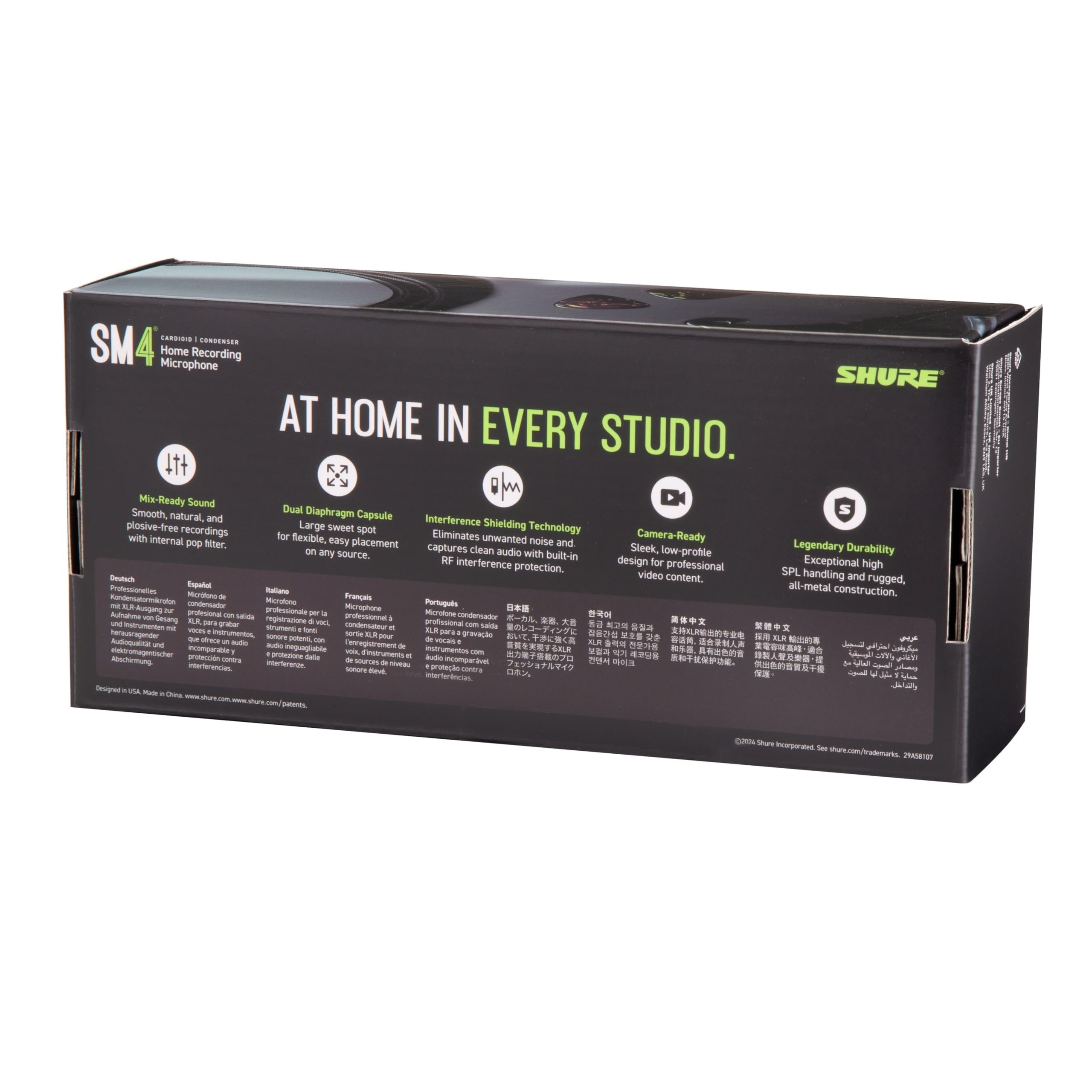 Shure SM4-K Studio Condenser Microphone – XLR Mic for Home Studio Recording, Vocals & Instruments with Mix-Ready Sound & All-Metal Construction, Black