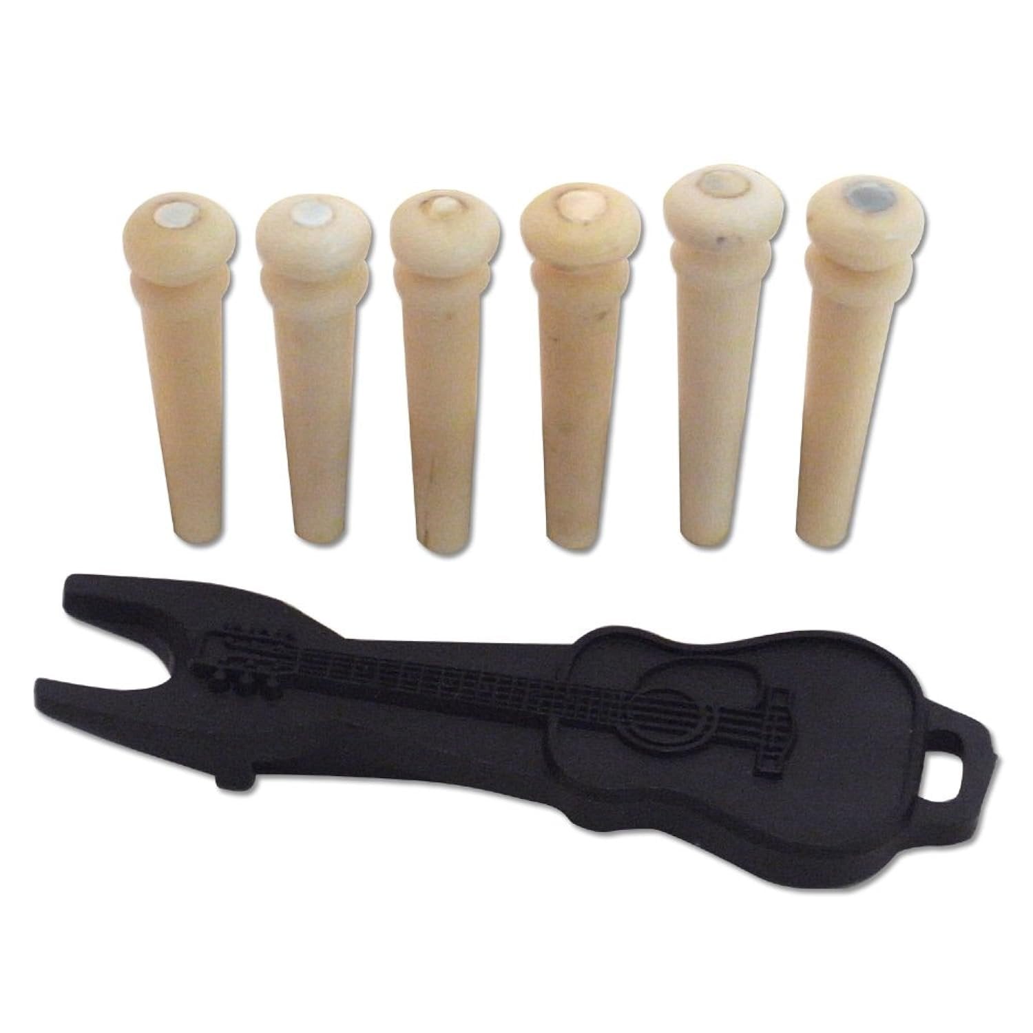 Pickboy Exotic Natural Series Bridge Pin set, Bone, 6 pins with puller