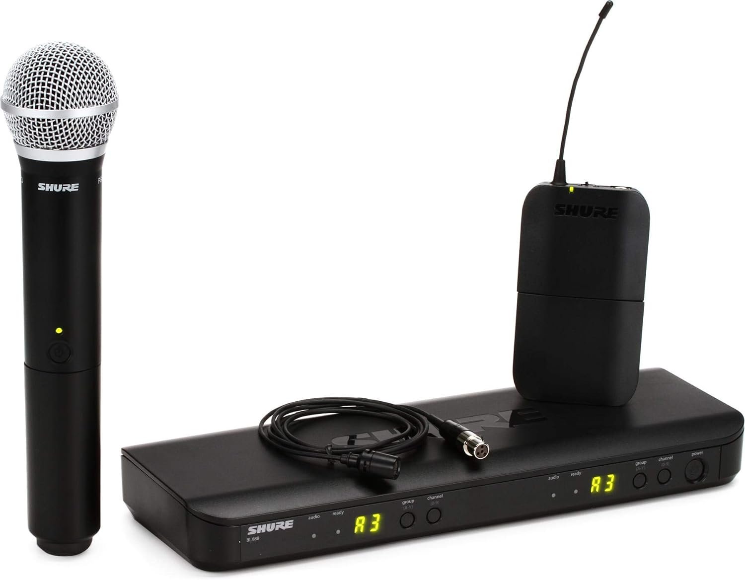 Shure BLX1288/CVL UHF Wireless Microphone System - Perfect for Church, Karaoke, Stage, Vocals - 14-Hour Battery Life, 300 ft Range | Includes Handheld & Lavalier Mics, Dual Channel Receiver | H11 Band