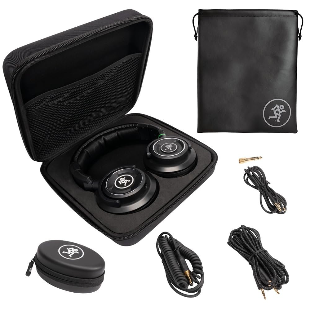 Liquid Audio Mackie MC-350 Professional Closed-Back Headphones Black Bundle with Pig Hog 25ft Headphone Extension Cable and Instrument Polishiing Cloth