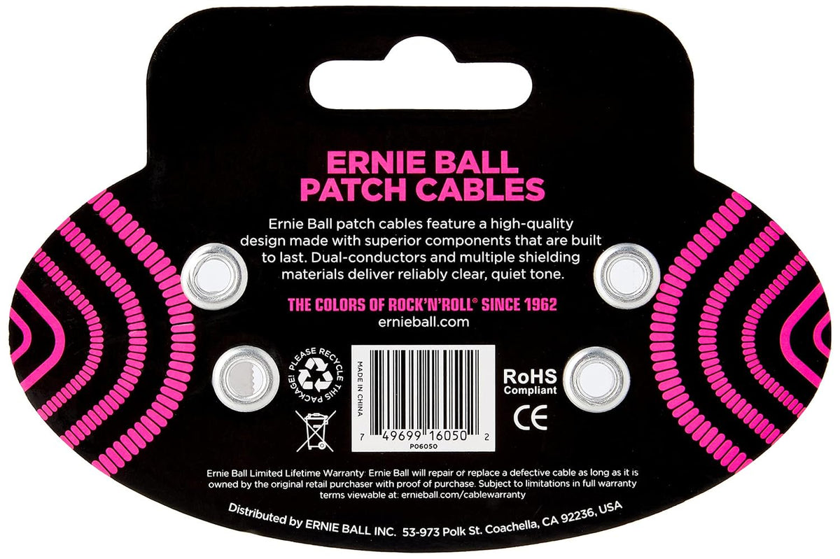 Ernie Ball Patch Cable 3-Pack, Angle/Angle, 6in, Black (P06050)