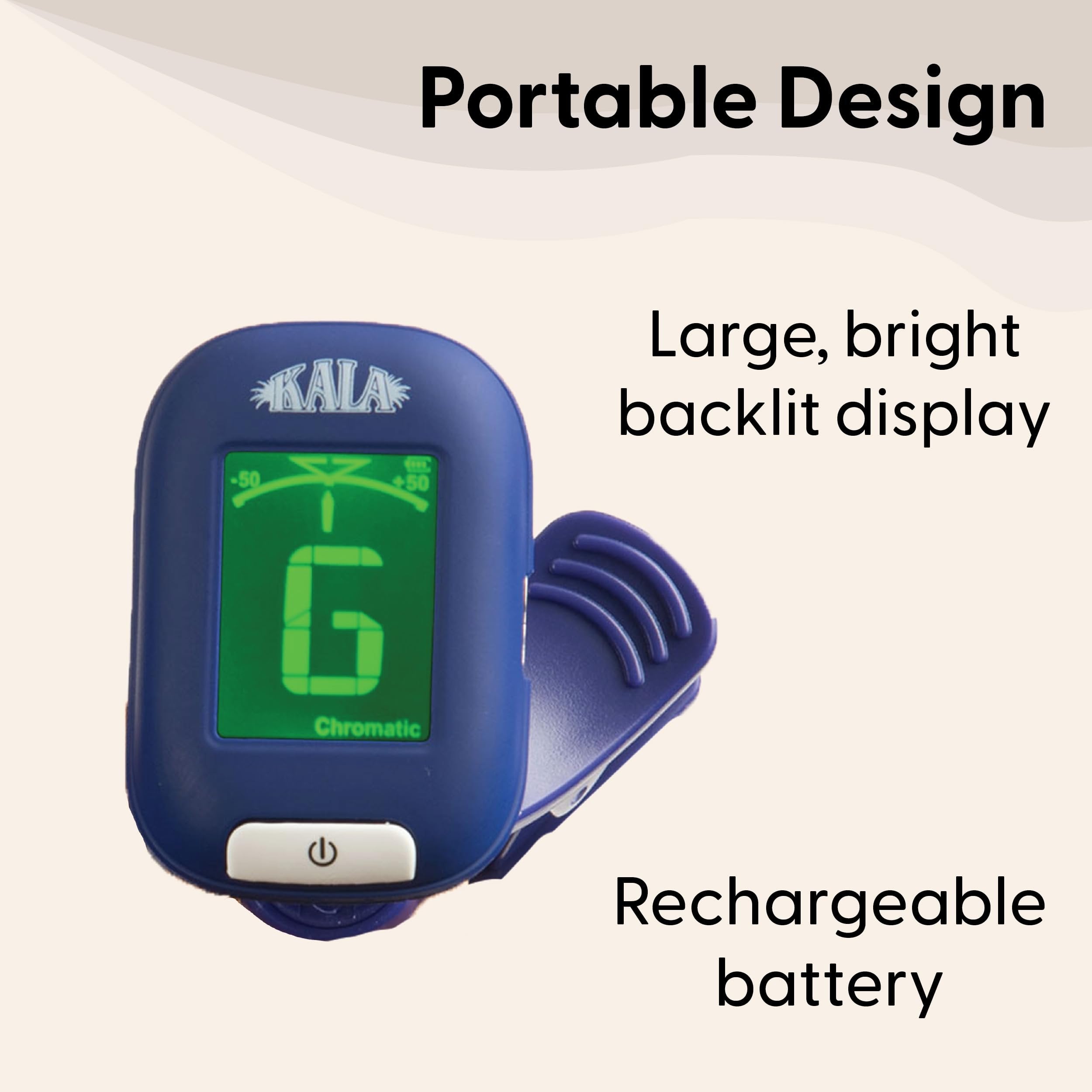 Kala Klipz USB-C Rechargeable Professional Clip On Tuner for Ukulele, Guitar, Bass, Violin, Mandolin, All String Instruments with Multi-Key Chromatic Tuning Modes and Vibration Sensor - Blue