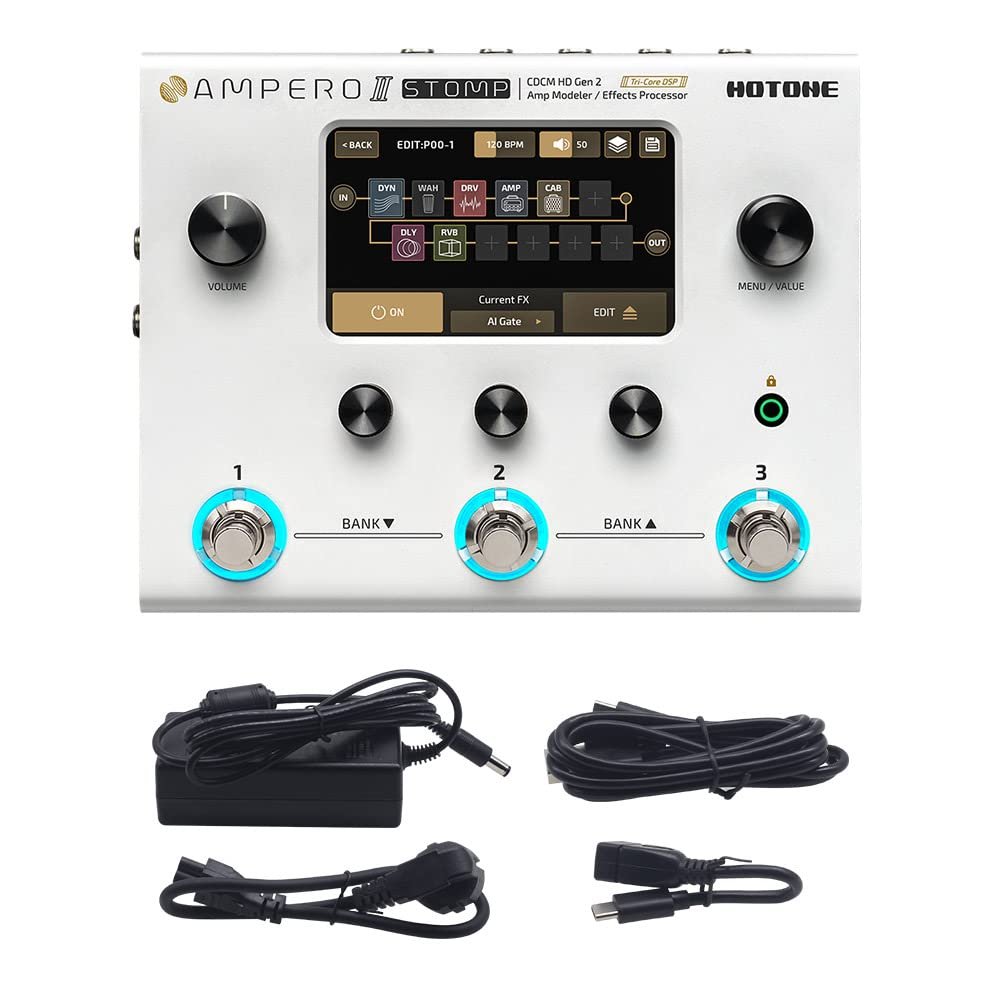 HOTONE Guitar Multi Effects Processor Multi Effects Pedal Touch Screen Guitar Bass Amp Modeling IR Cabinets Simulation Guitar Effects Pedal Multi FX Processor Ampero II Stomp