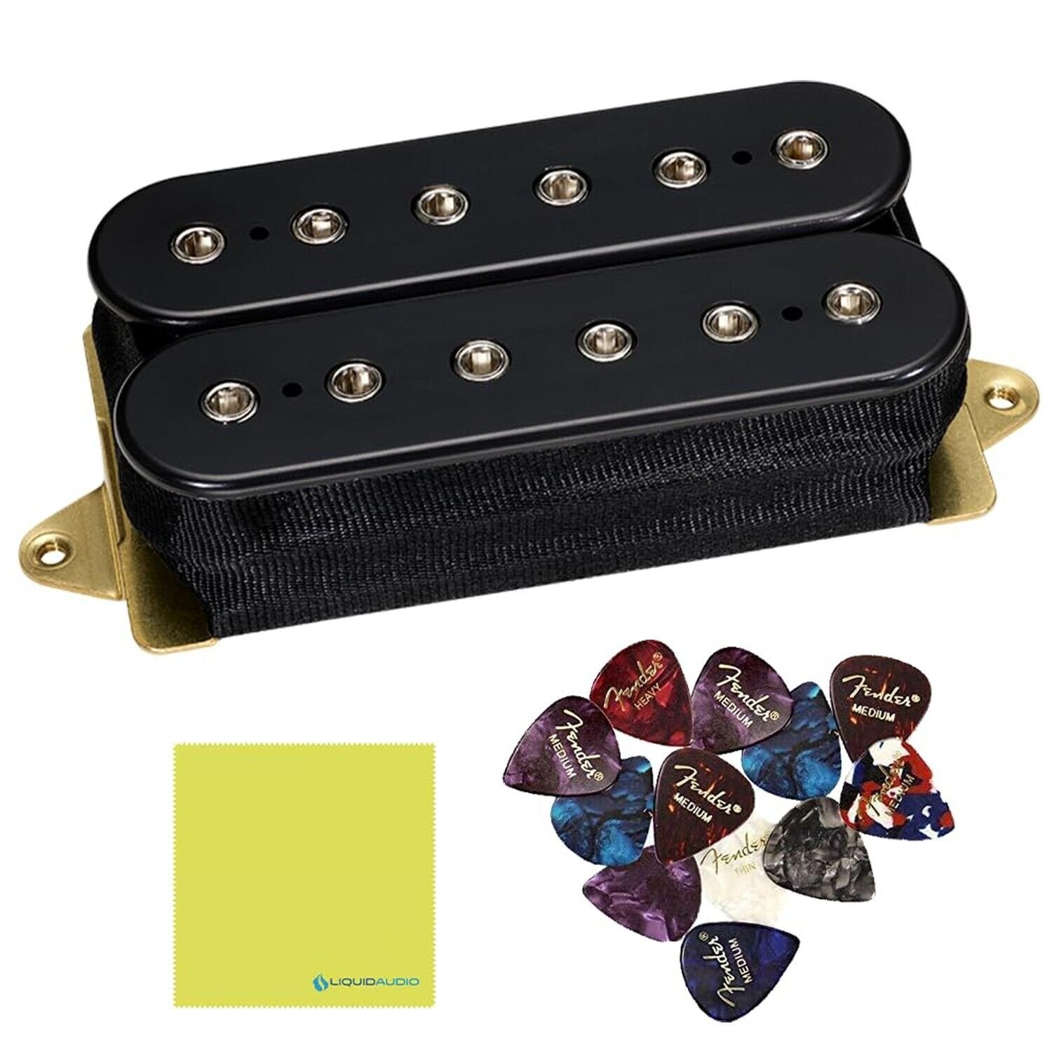 DiMarzio Super Distortion Humbucker Pickup DP100BK, Black Bundle with 12x Fender Guitar Picks and Liquid Audio Instrument Polishing Cloth