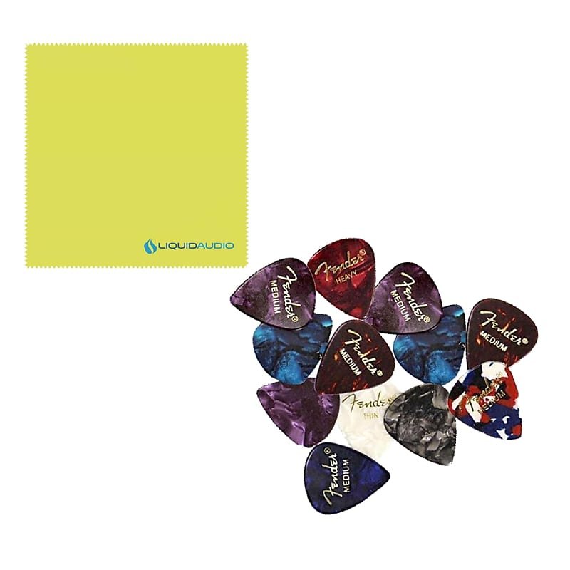 Fender Classic Series Wood Case - Jazzmaster®/Jaguar®, Black, 0996116306 Bundle w/ 12x Fender Picks and Liquid Audio Polishing Cloth