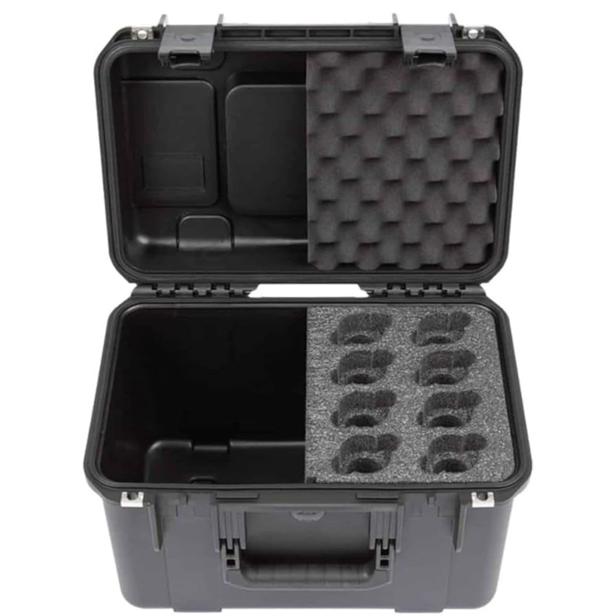 SKB iSeries Microphone Hard Case, Waterproof Polypropylene Shell with 8-Slot Foam Interior, Cable Storage and Wheels for Mic System Protection