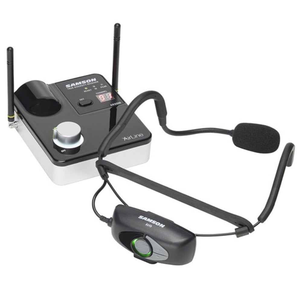 Samson Airline 99m Fitness Headset System D-Band (542–566 MHz), Black with Bundle with 5 Windscreens and Polishing Cloth – Fitness Instructor Microphone Headset System