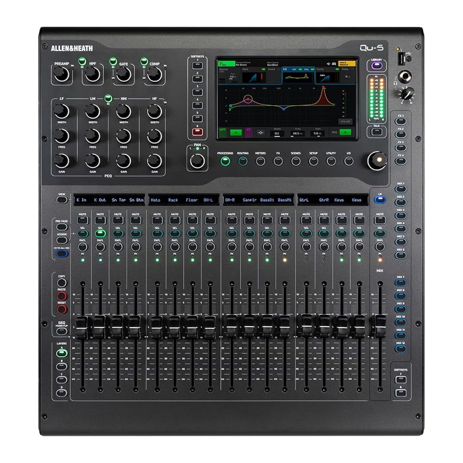 Allen & Heath Qu-5 38-Channel Digital Mixer with 96kHz XCVI Core, DEEP Processing, Touchscreen Interface, Flexible Routing, USB Recording & SLink I/O Connectivity