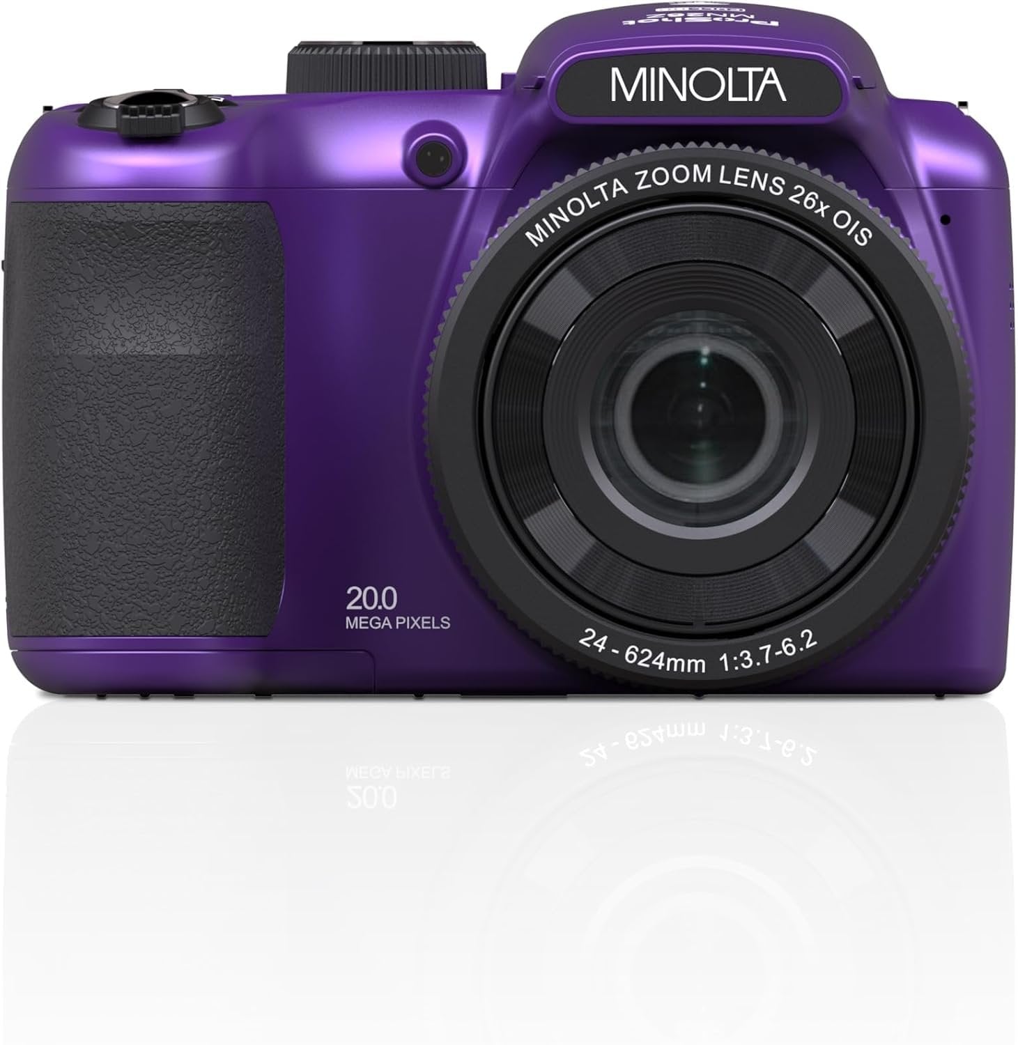 Minolta ProShot 20MP Camera – 26x Optical Zoom Lens, 1080p HD Video, WiFi, 3-inch LCD Screen, Image Stabilization, Face Detection, Scene Modes, Compact Point & Shoot, 32GB Card (Purple)