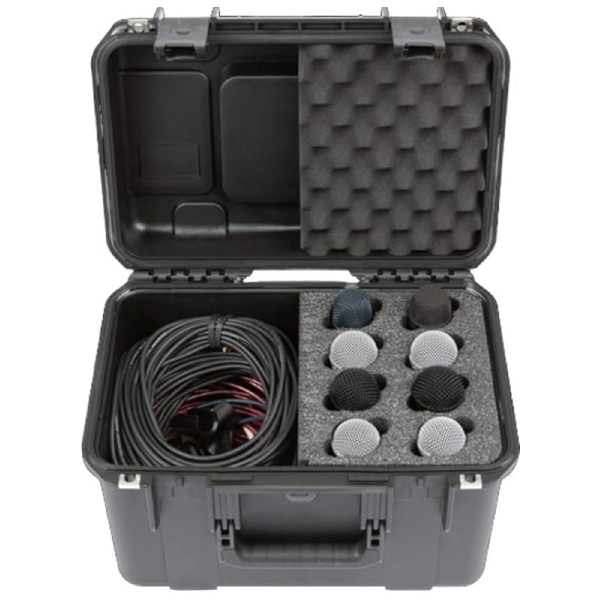 SKB iSeries Microphone Hard Case, Waterproof Polypropylene Shell with 8-Slot Foam Interior, Cable Storage and Wheels for Mic System Protection