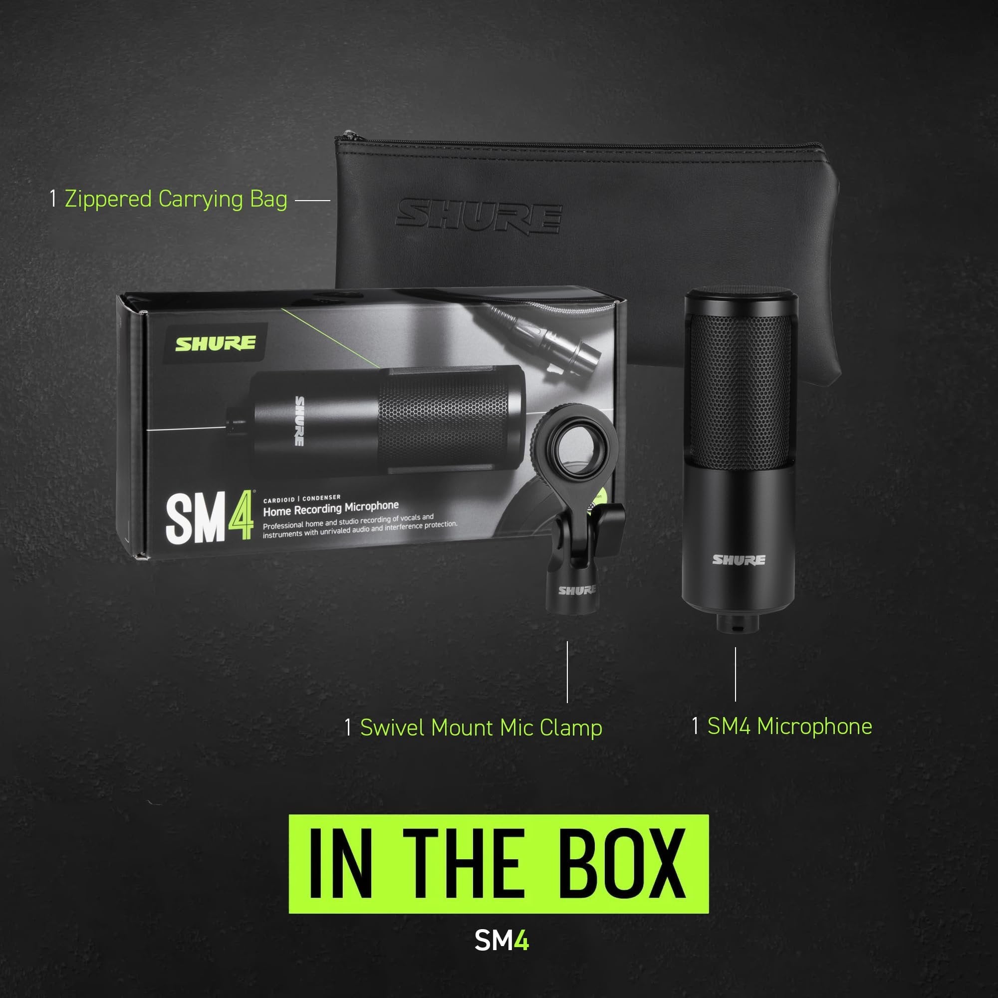 Shure SM4-K Studio Condenser Microphone – XLR Mic for Home Studio Recording, Vocals & Instruments with Mix-Ready Sound & All-Metal Construction, Black