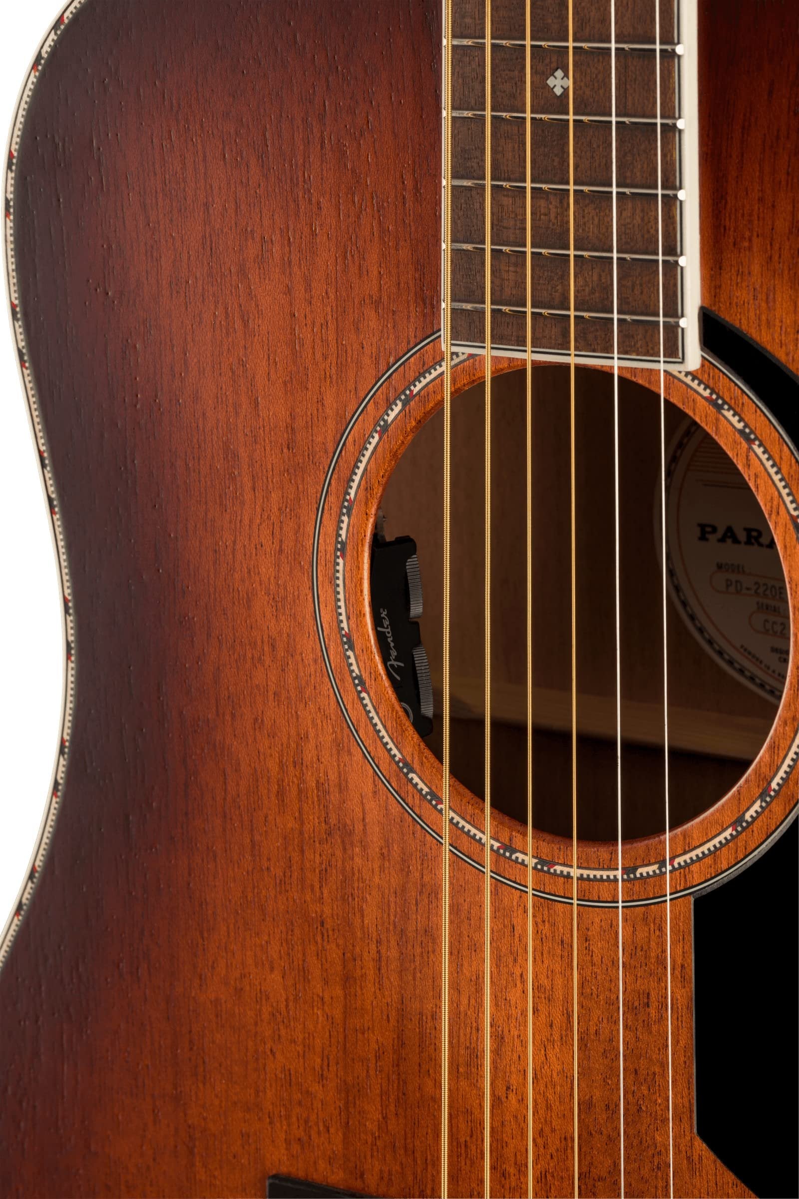 Fender Paramount PO-220E All-Mahogany Orchestra Acoustic Guitar, with 2-Year Warranty, Aged Cognac Burst, with Case