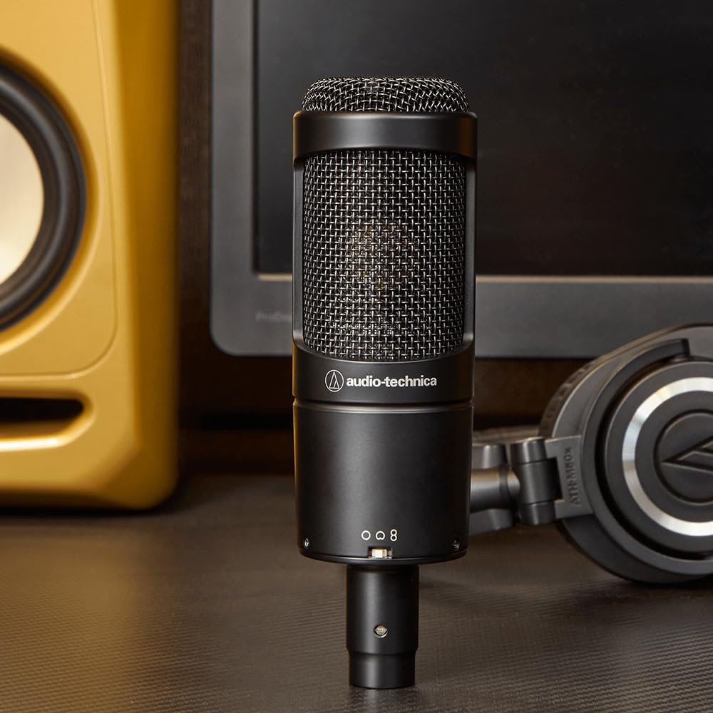 Audio Technica AT2050 Multi-Pattern Condenser Microphone Bundle with 10ft XLR Pig Hog Mic Cable & Polishing Cloth – Cardioid, Omni & Figure-8 Modes for Studio Vocals, Instruments, Voice