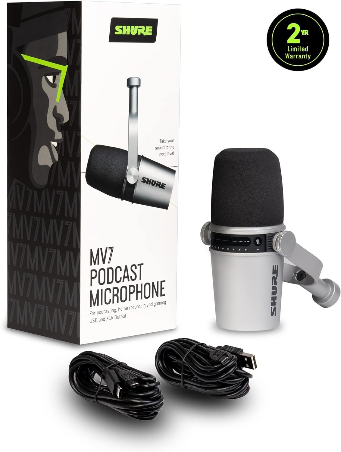 Shure MV7 USB Podcast Microphone - Silver