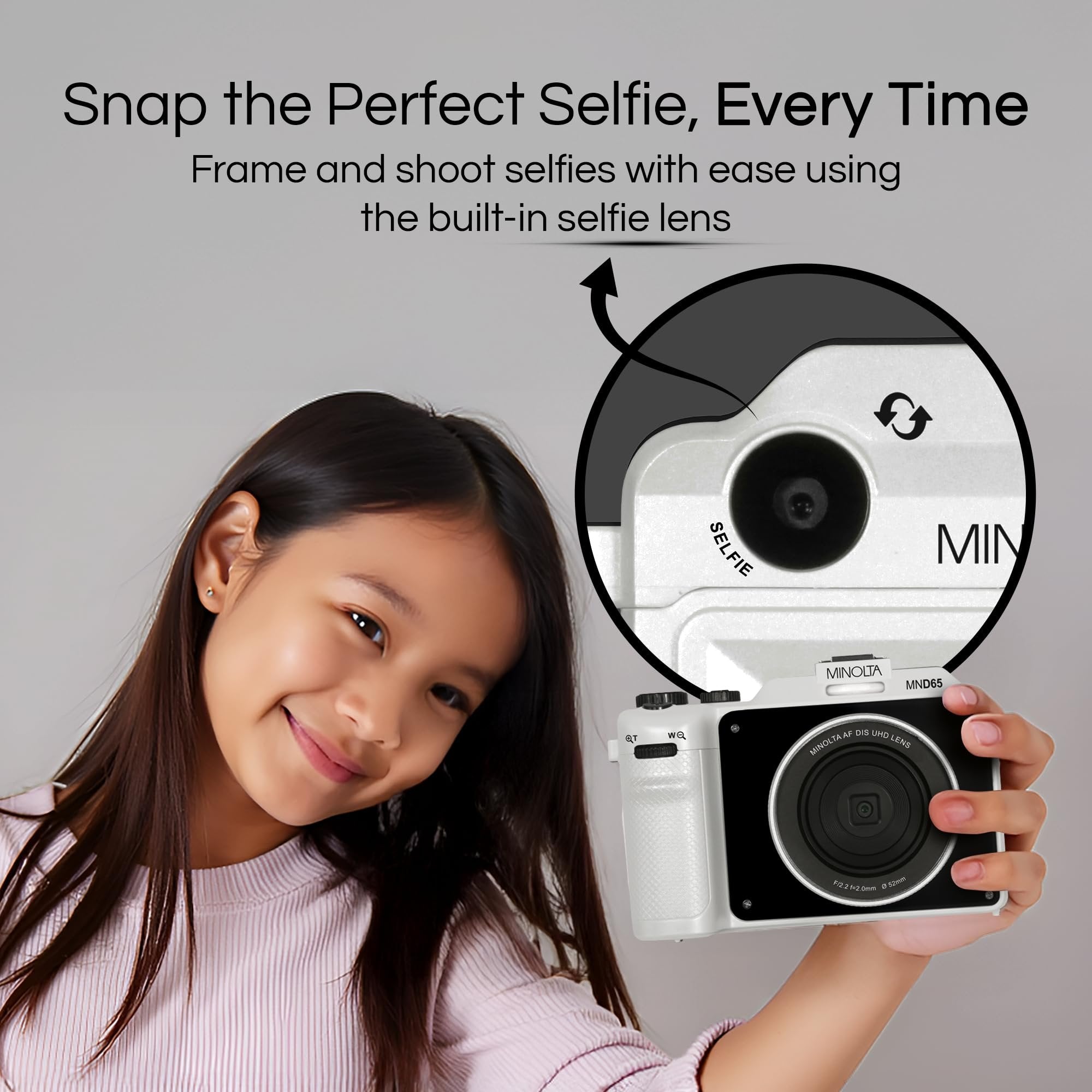 Minolta Digital Camera – 56MP Photos, 4K 60FPS Video, Dual-Lens Selfie Design, 18X Zoom, Wi-Fi, RAW/JPEG Capture, 3” LCD, Compact Travel Camera (Black)