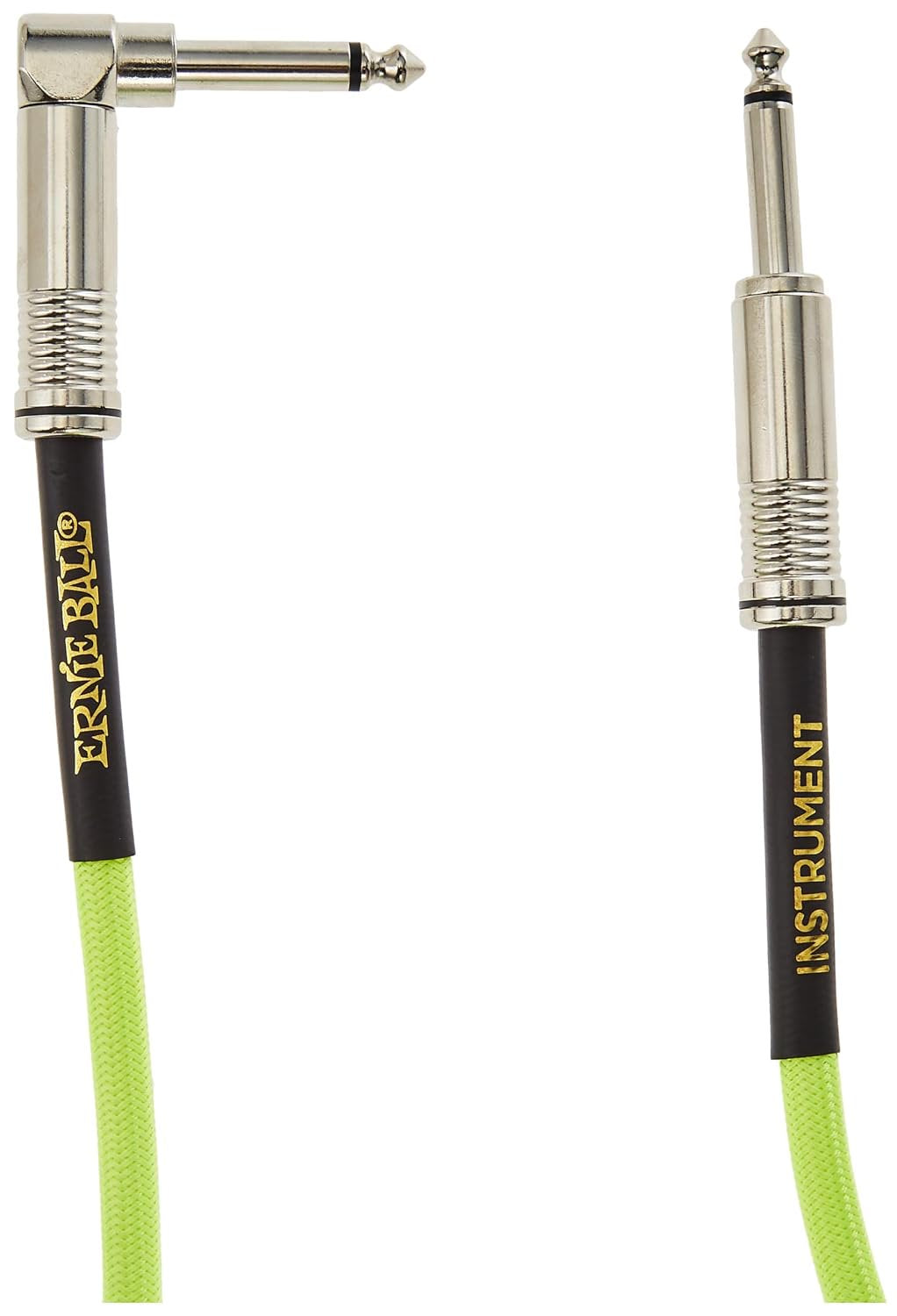Ernie Ball Braided Instrument Cable, Straight/Angle, 10ft, Neon Yellow (P06080)