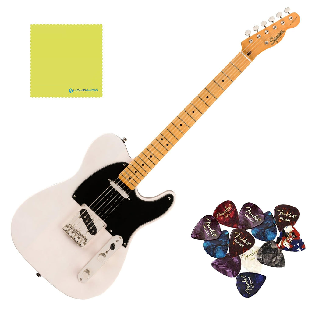 Squier Classic Vibe '50s Telecaster, Maple Fingerboard, Aged White Blonde - 0374030501 Bundle w/ 12-Pack Guitar Pick and Liquid Audio Polishing Cloth