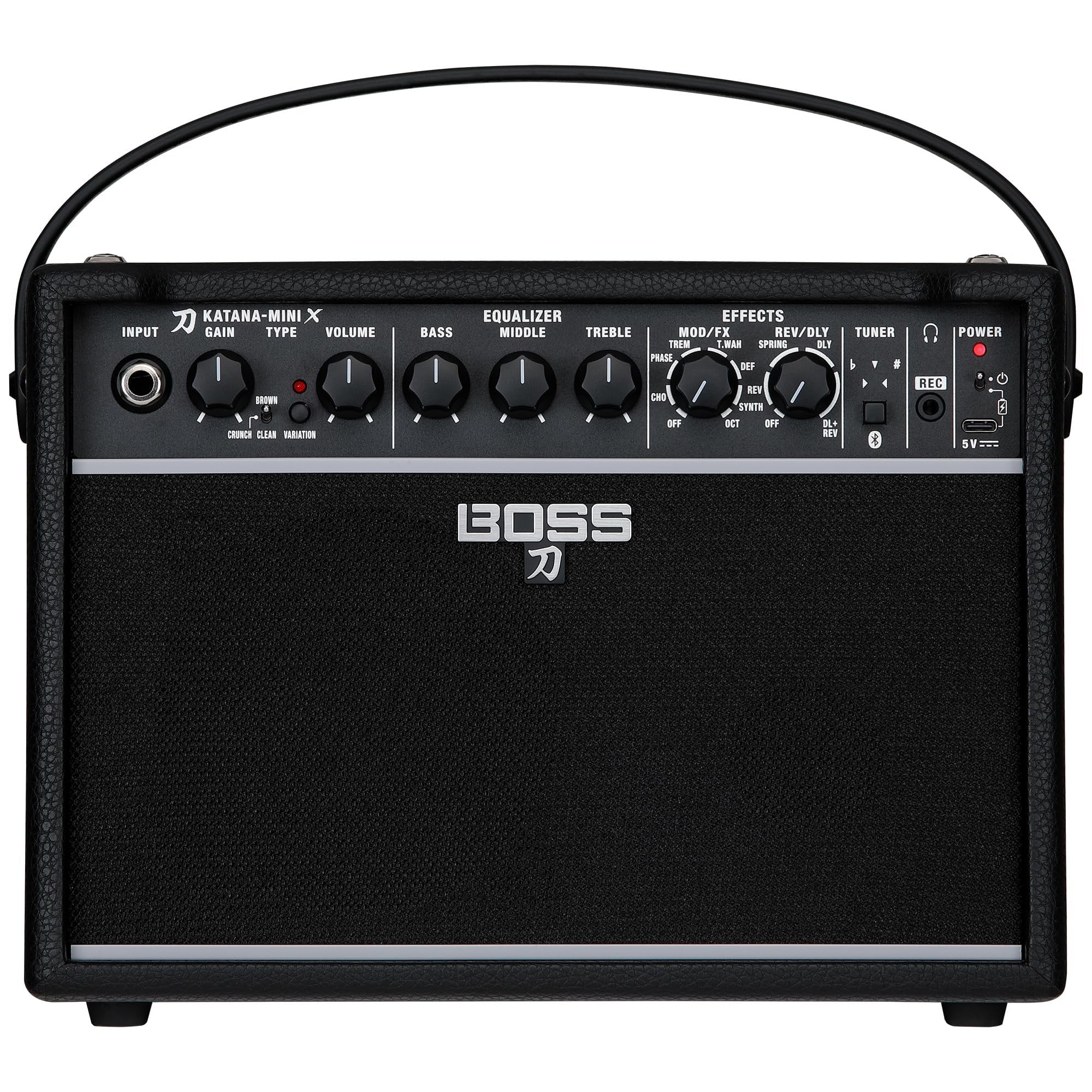 BOSS Katana-Mini X | Powerful 10-Watt Mini Amplifier for Electric, Acoustic & Bass | Tube Logic Design | Custom 5” Speaker | Versatile Sounds & Dual Effects | Bluetooth | Built-in Rechargeable Battery