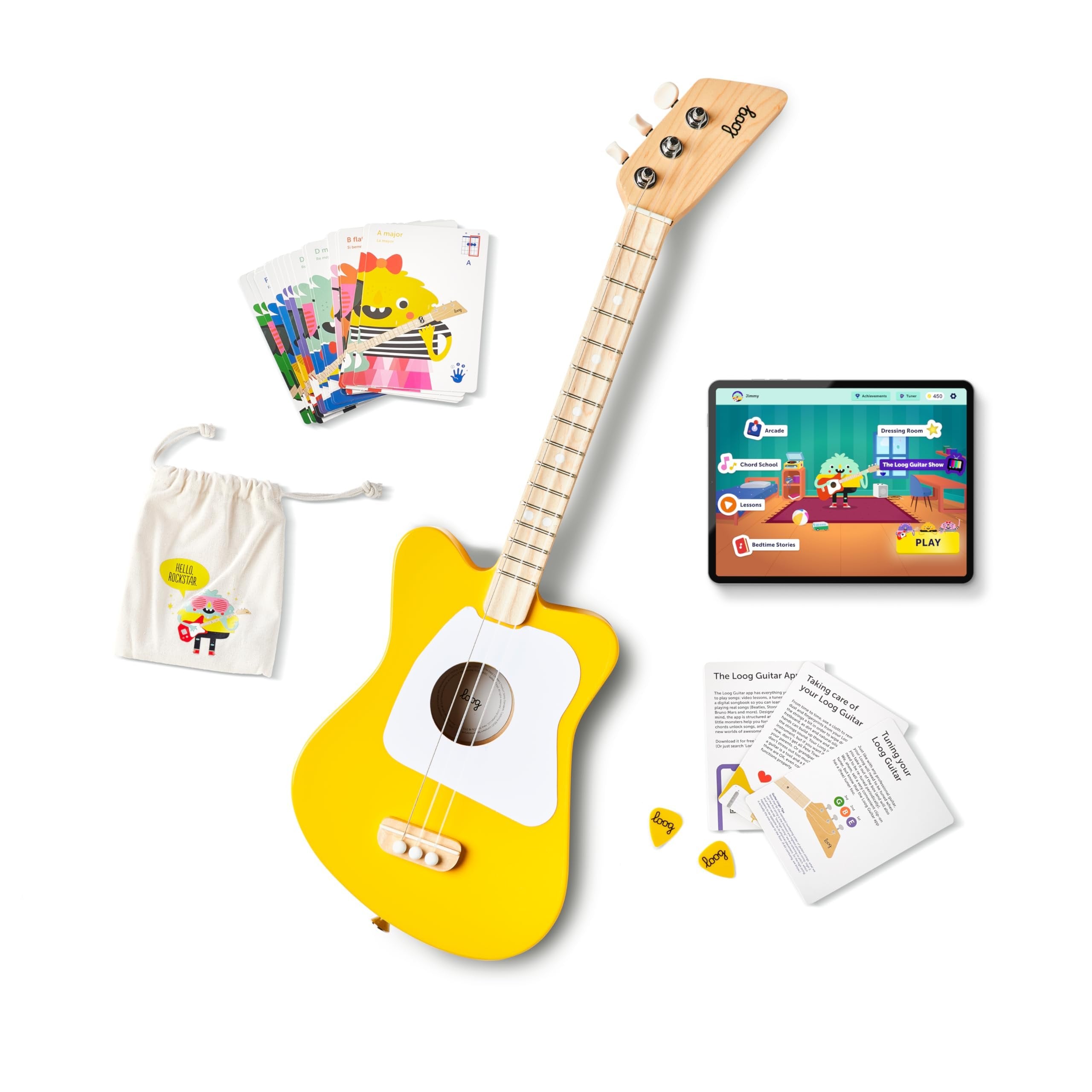 Loog Mini Acoustic kids Guitar for Beginners 3-strings Ages 3+ Learning app and lessons included