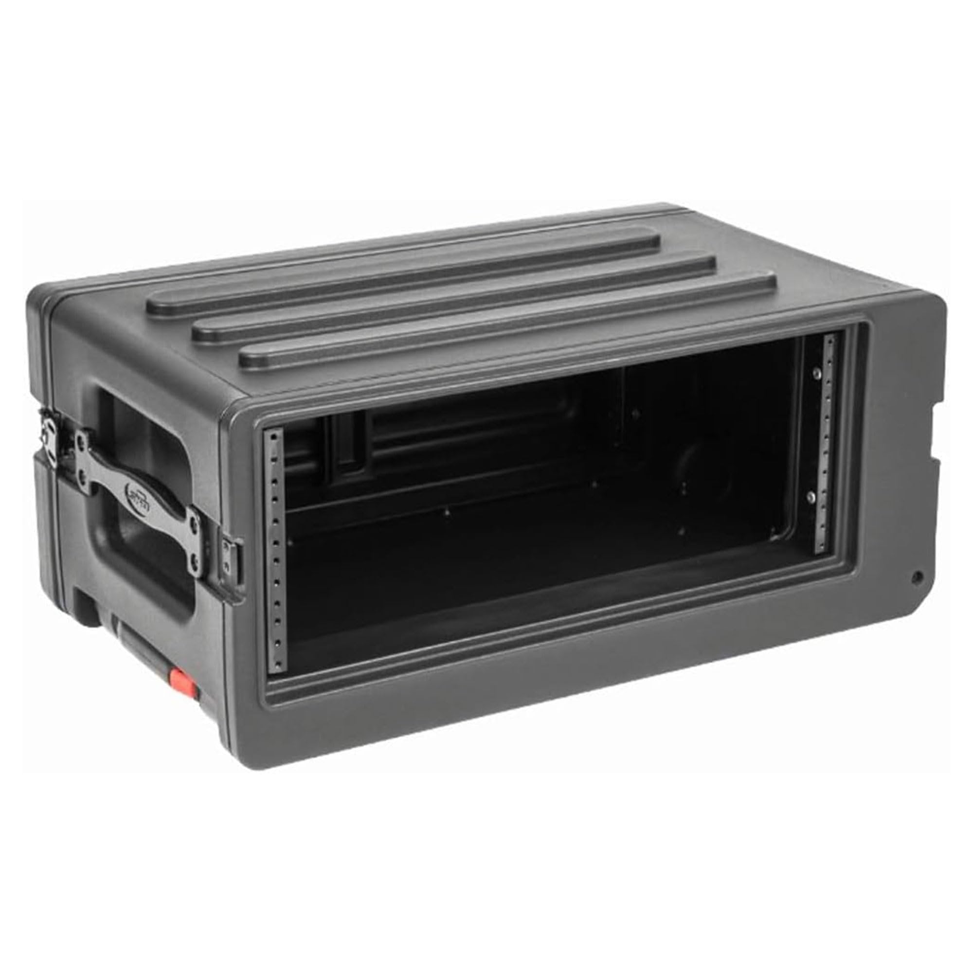 SKB 4U rSeries Shallow Rolling Rack with Integrated Back Wheels and 1-Touch Pull Handle, Comes with 8 Rack Units and Interlocking Molded Stacking Bars