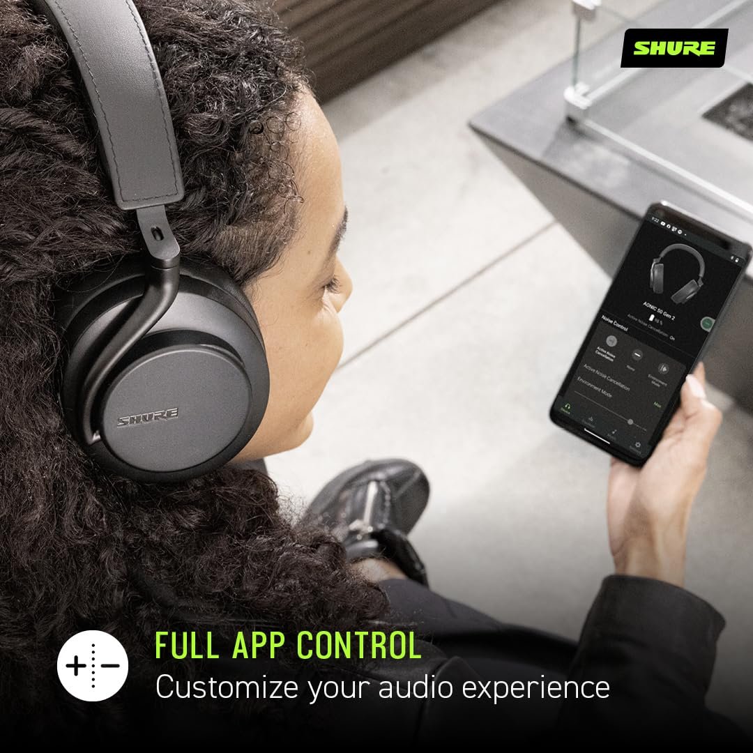 Shure AONIC 50 Gen 2 Wireless Noise Cancelling Headphones, Premium Studio Sound, Bluetooth 5, Customizable EQ, 45-Hour Battery, Over-Ear, Black