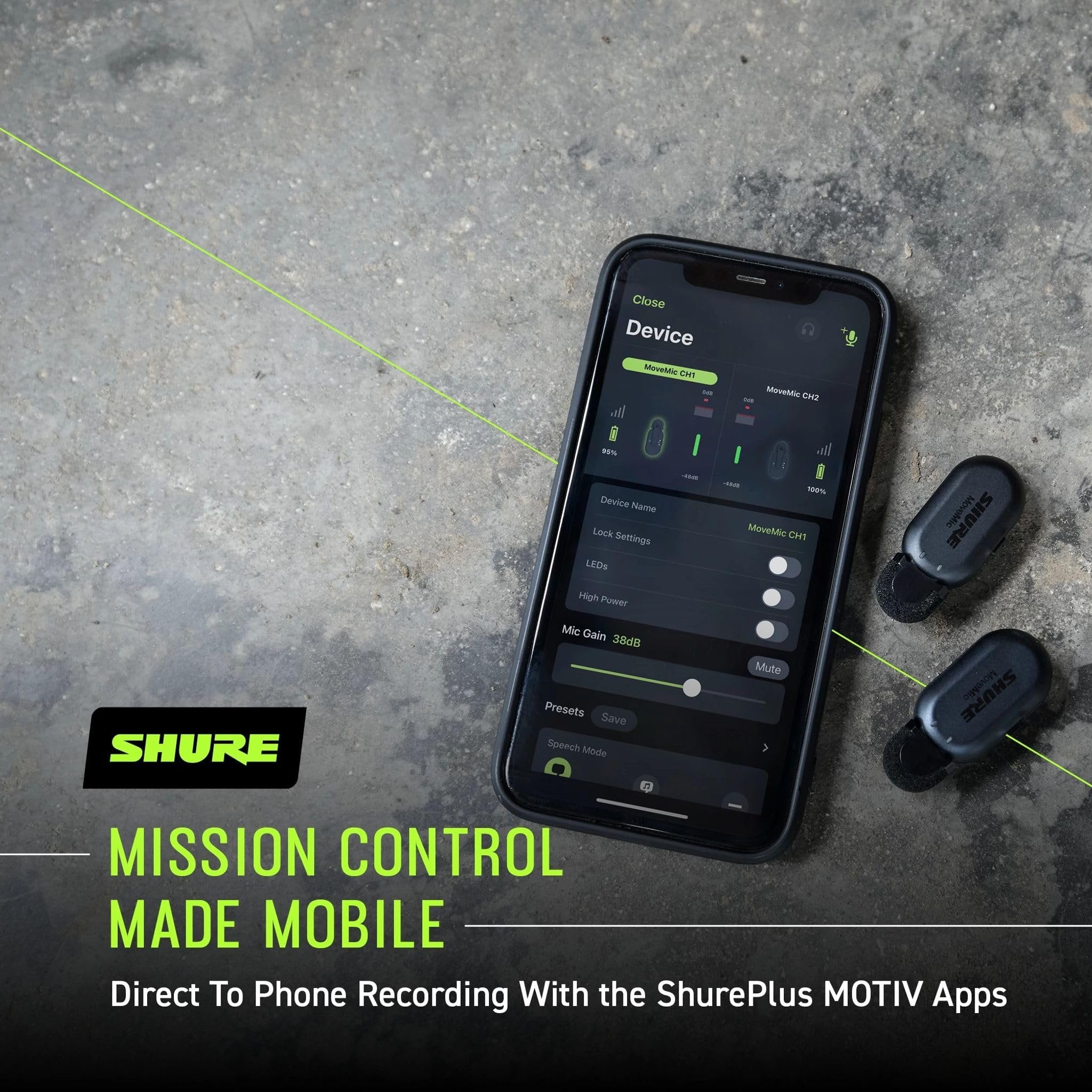 Shure MoveMic One - Pro Direct to Phone Wireless Lavalier Microphone for iPhone & Android, Bluetooth Mini Mic, 24 Hours Charge, Quick Set Up, IPX4, Compact & Portable Clip Lav (MV-ONE-Z7)