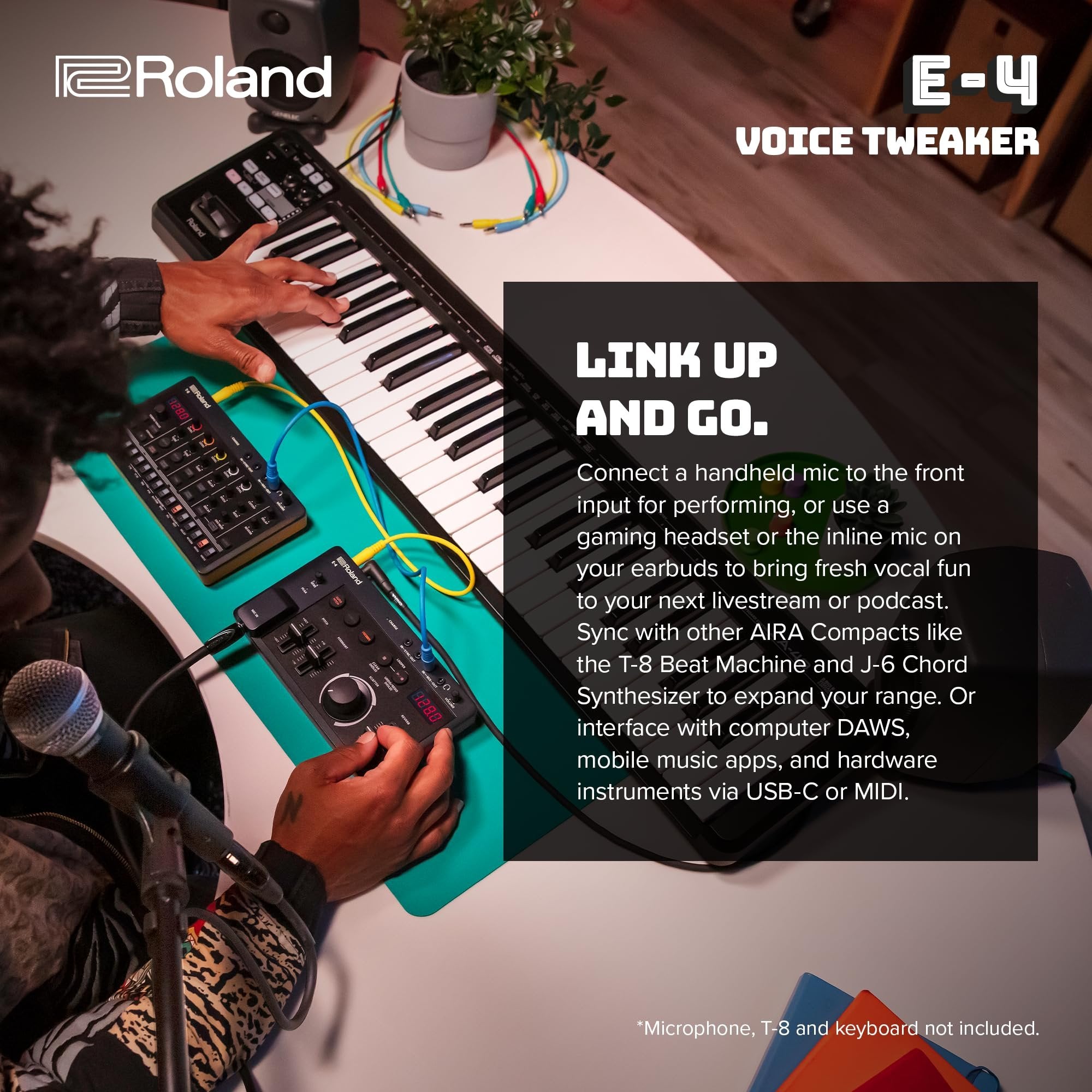 Roland AIRA Compact E-4 VOICE TWEAKER | Vocal Performance Tool with Powerful Voice Transformer Effects | Vocoder | Looper | Harmony | Auto Pitch | MIDI | For Singing & Vocal Artists,Black