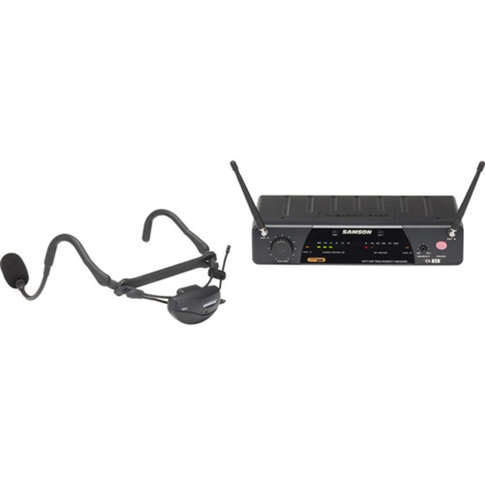 Samson Airline 77 AH7 Fitness Headset Wireless System Channel K3 (492.425 MHz) Bundle with 5 Windscreens and Polishing Cloth – Fitness Instructor Microphone Headset System