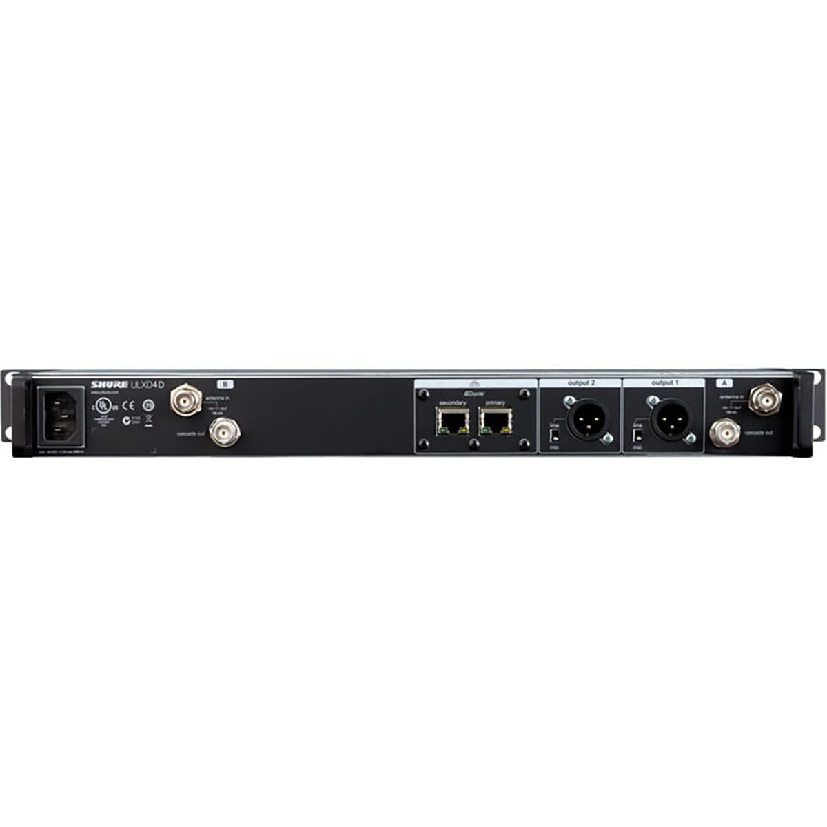 Shure ULXD4D Dual Channel Digital Wireless Receiver – for ULX-D Wireless Systems, Dante Enabled, Transmitters Sold Separately | G57 Band (ULXD4D=-G57)