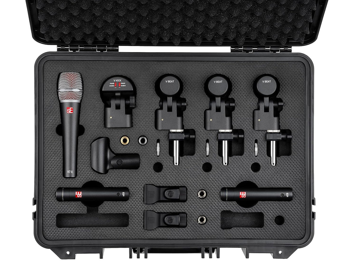 SE ELECTRONICS V Pack Arena Drum Mic Kit for Toms, Snares & Bass Drums - Includes 1 V KICK, 3 V Beats & V Clamps, 1 V7 X Instrument Microphone, Pair of sE8 Condensers & More