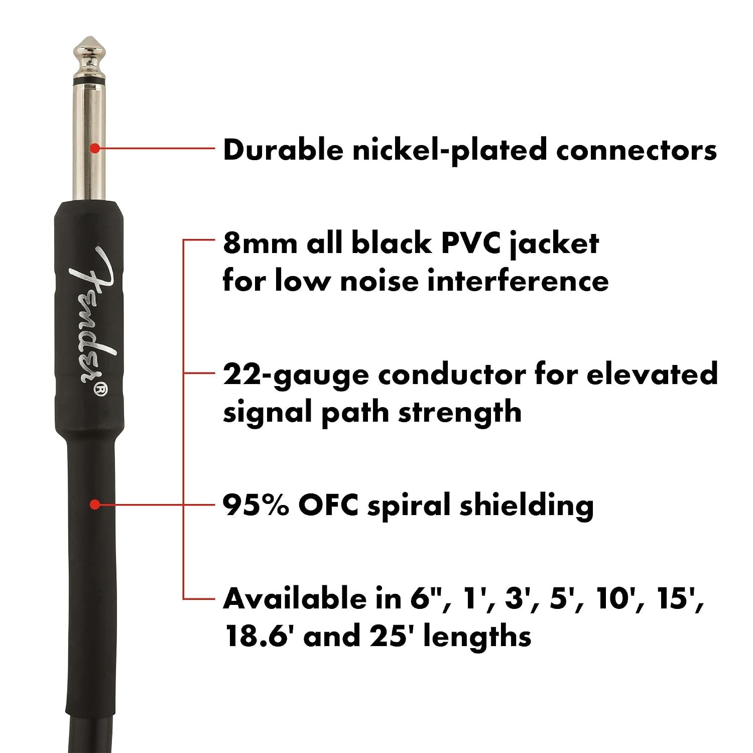 Fender Professional Series Instrument Cable, Guitar Cable, Guitar Accessories, Straight/Straight, Black, 15ft