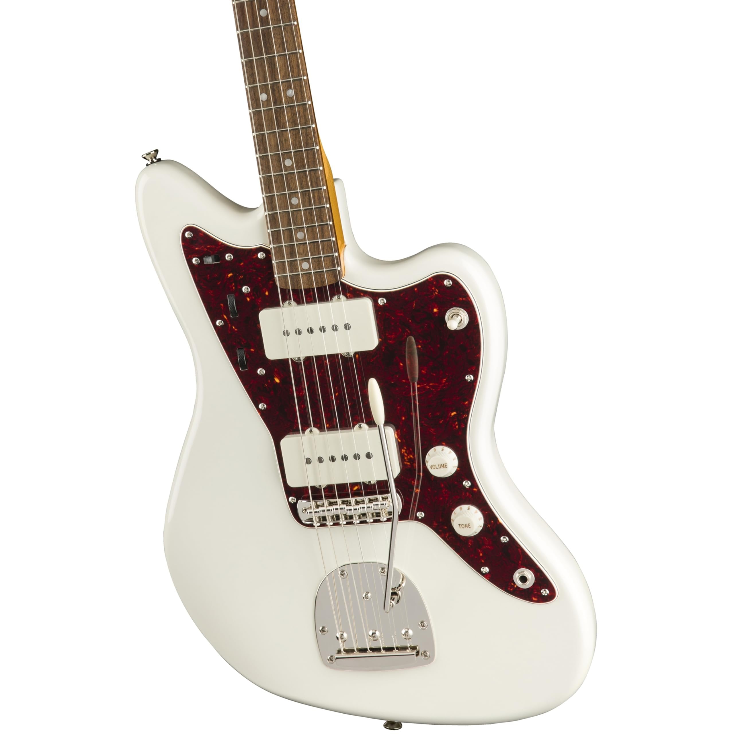 Squier Classic Vibe '60s Jazzmaster Electric Guitar Bundle with 12 Guitar Picks & Polishing Cloth – Olympic White, Laurel Fingerboard, Vintage-Style Tremolo, Alnico Single-Coil Pickups