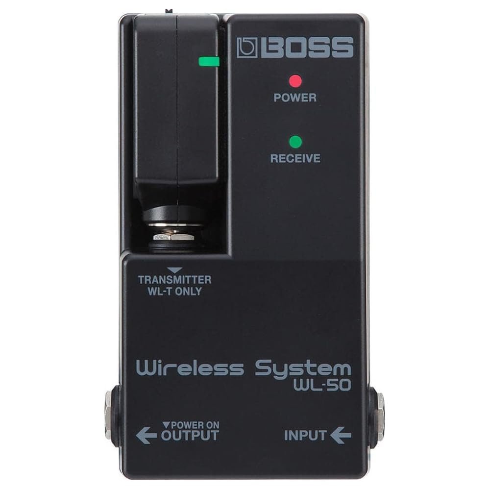 Boss WL-50 Guitar Wireless System Bundle with 10ft Pig Hog Black Woven Instrument Cable and Instrument Polishing Cloth - Compact Wireless Solution for Guitarists