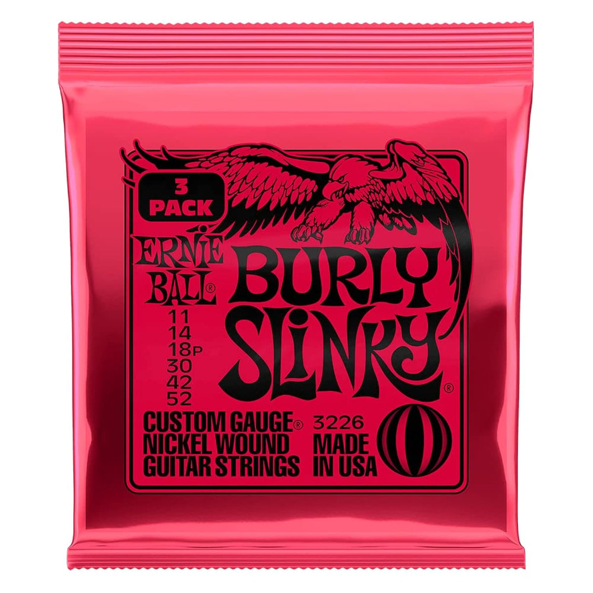 Ernie Ball Burly Slinky Nickel Wound Electric Guitar Strings 3-pack, 11-52 Gauge (P03226)