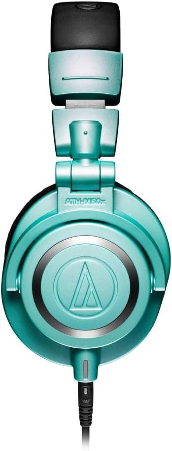 Audio Technica ATH-M50X Professional Studio Monitor Headphones Ice Blue Bundle w/Pig hog 25’ Extension Cable & Liquid Polishing Cloth with Detachable Cable