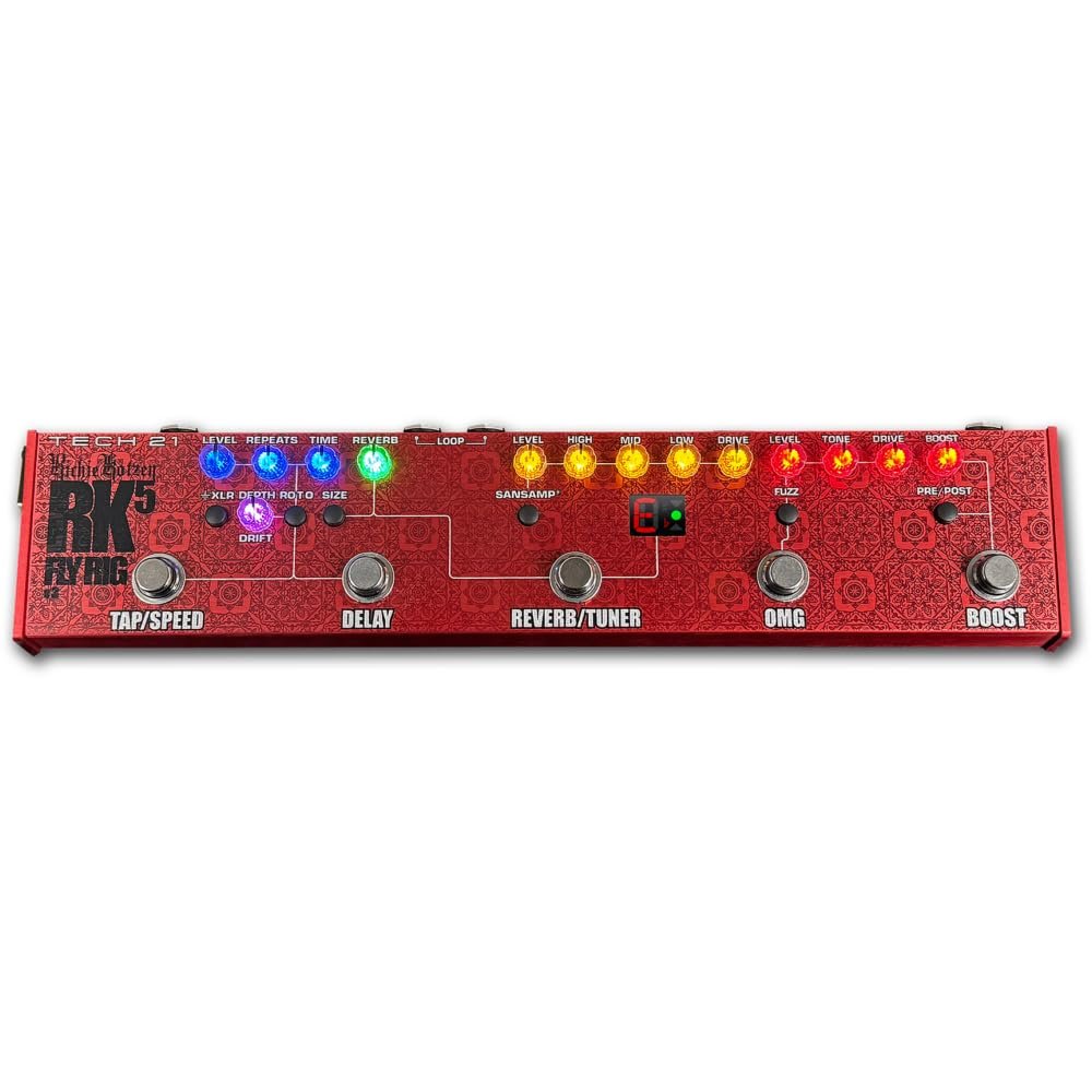 Tech 21 Richie Kotzen RK5 Signature Fly Rig v3 Bundle with 2 Right Angle Patch Cables, 12 Guitar Picks, 9V Power Adapter & Polishing Cloth – Compact Multi-Effects Pedal for Versatile Tones