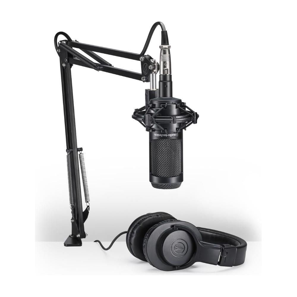 Audio-Technica AT2035PK Vocal Microphone Pack for Streaming/Podcasting, Includes XLR Mic, Adjustable Boom Arm, Shock Mount, & Monitor Headphones, Black
