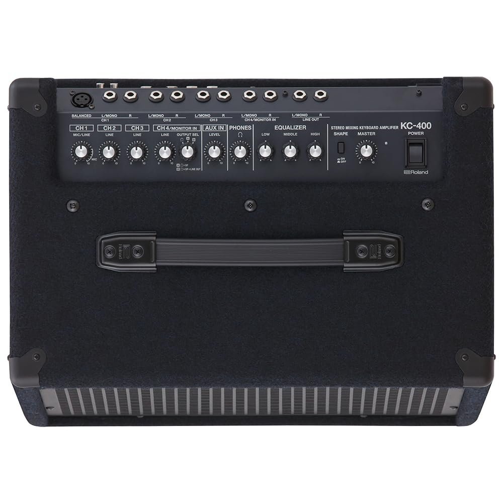 Roland KC-400 4-Channel Stereo Mixing Keyboard Amplifier Bundle with 25ft Pig Hog 9.2mm Speaker Cable & Polishing Cloth – 150-Watt Output, 12" Woofer, Flexible I/O, and Powerful Sound Projection