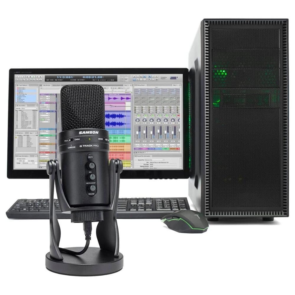Liquid Audio Samson G-Track Pro Professional USB Microphone with Audio Interface Bundle w/Samson SR350 Over-Ear Stereo Headphones, Pop Filter Polishing Cloth