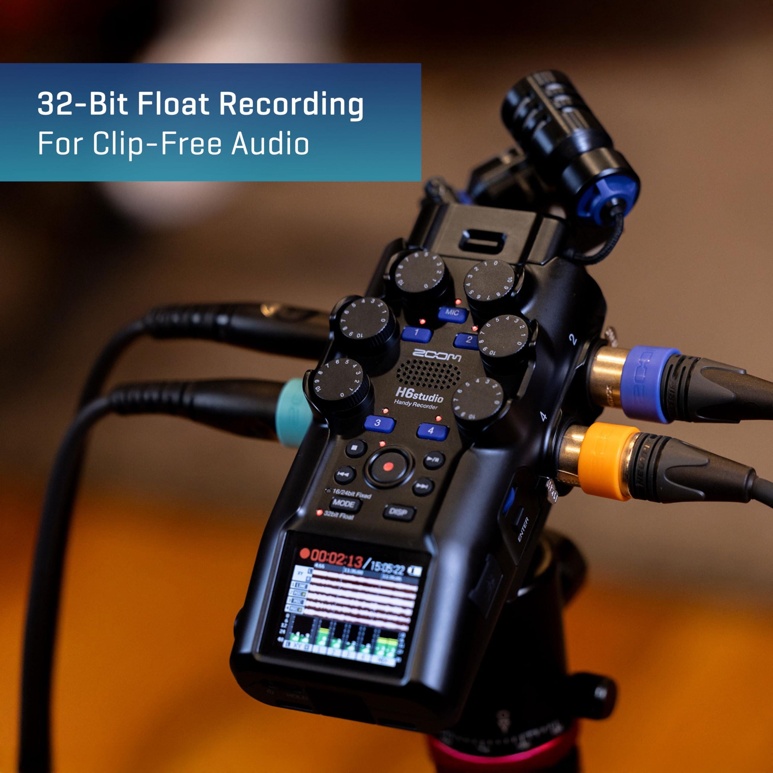 Zoom H6 studio Handheld Recorder for Musicians, Filmmakers & Podcasters with Large Stereo Microphones, 4 Pro Quality Preamps, 8 Tracks of Recording, 32-Bit Float, Gain Knobs, and USB Audio Interface