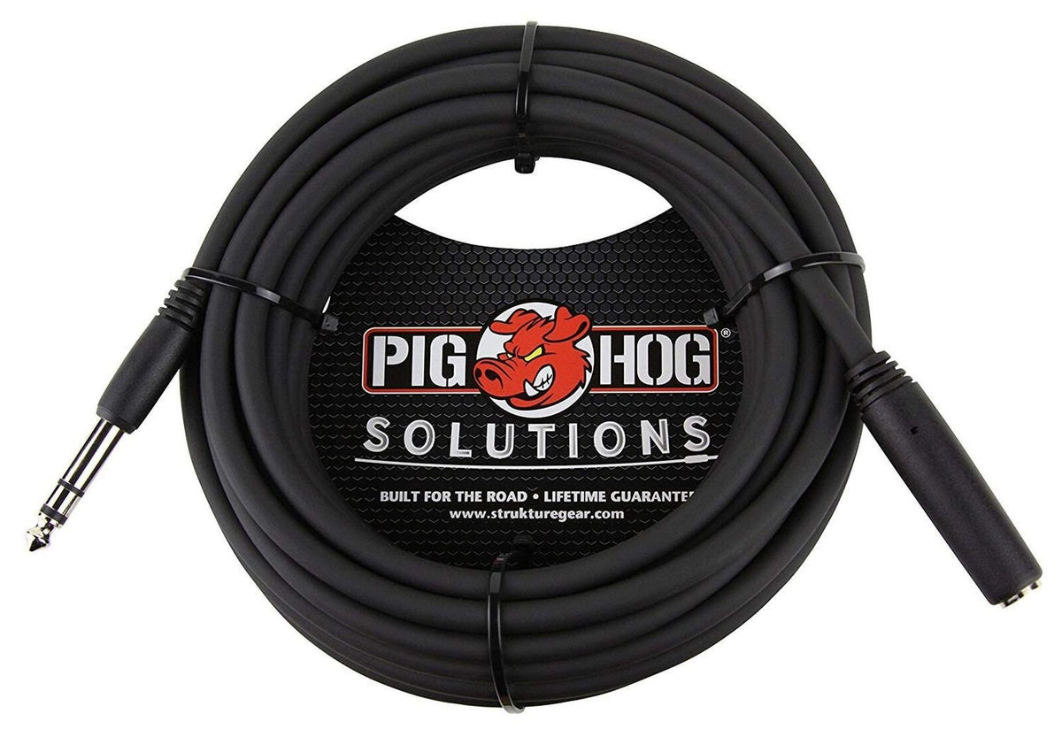 Pig Hog PHX14-25 1/4" TRSF to 1/4" TRSM Headphone Extension Cable, 25 Feet (2-Pack)