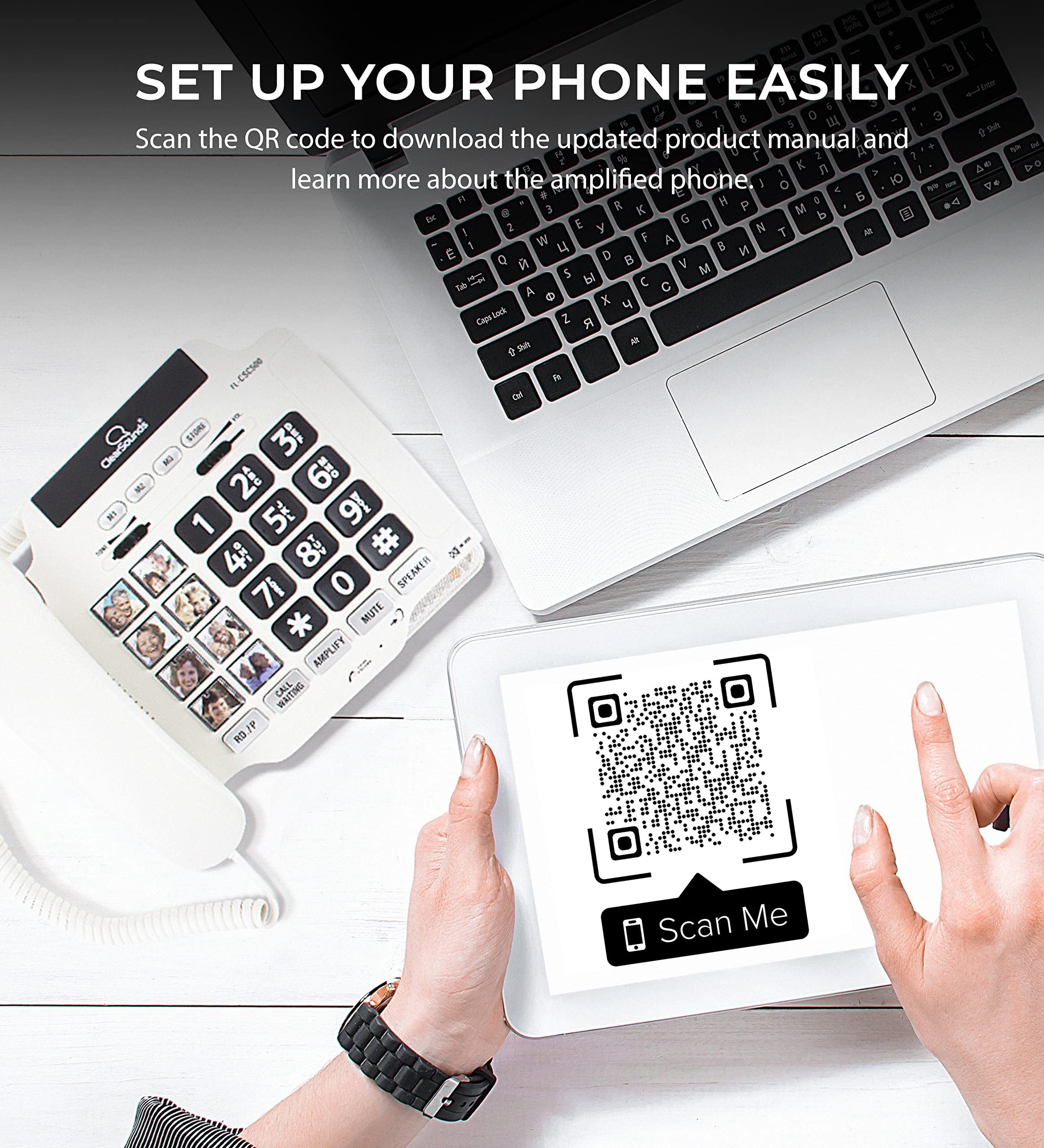 Clear Sounds CSC500 Amplified Landline Phone with Speakerphone and Photo Frame Buttons - Up to 30dB Amplification, T-Coil Hearing Aid Compatible