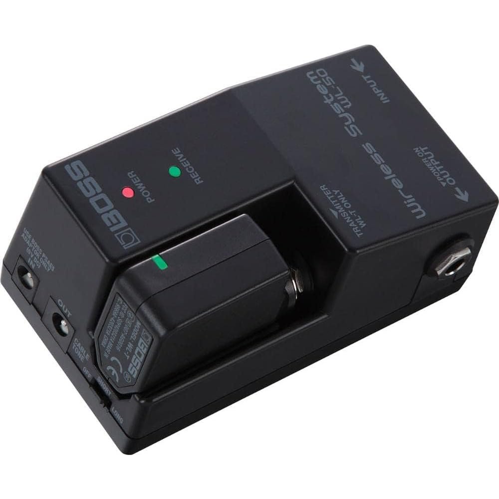 Boss WL-50 Guitar Wireless System Bundle with 10ft Pig Hog Black Woven Instrument Cable and Instrument Polishing Cloth - Compact Wireless Solution for Guitarists